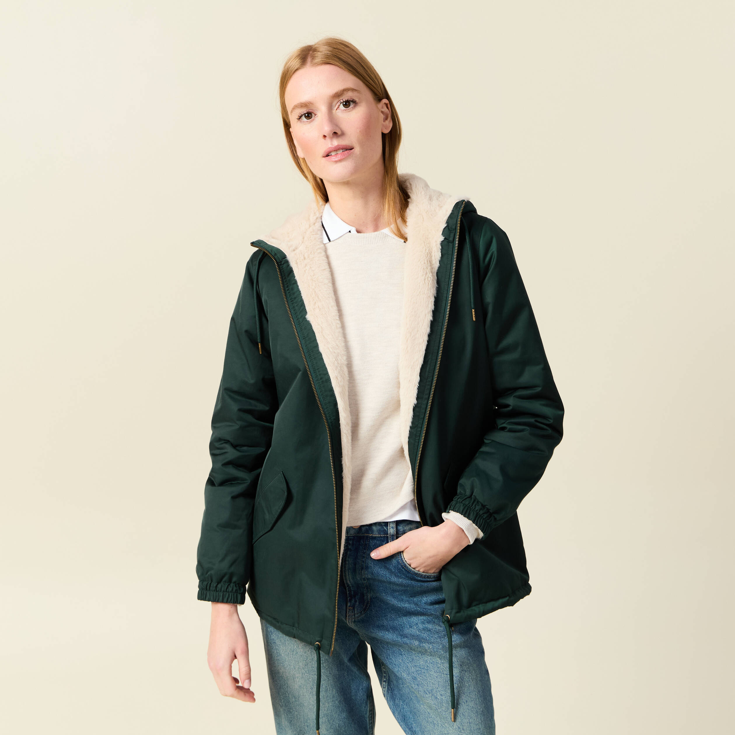 Parka r&eacute;versible vert femme