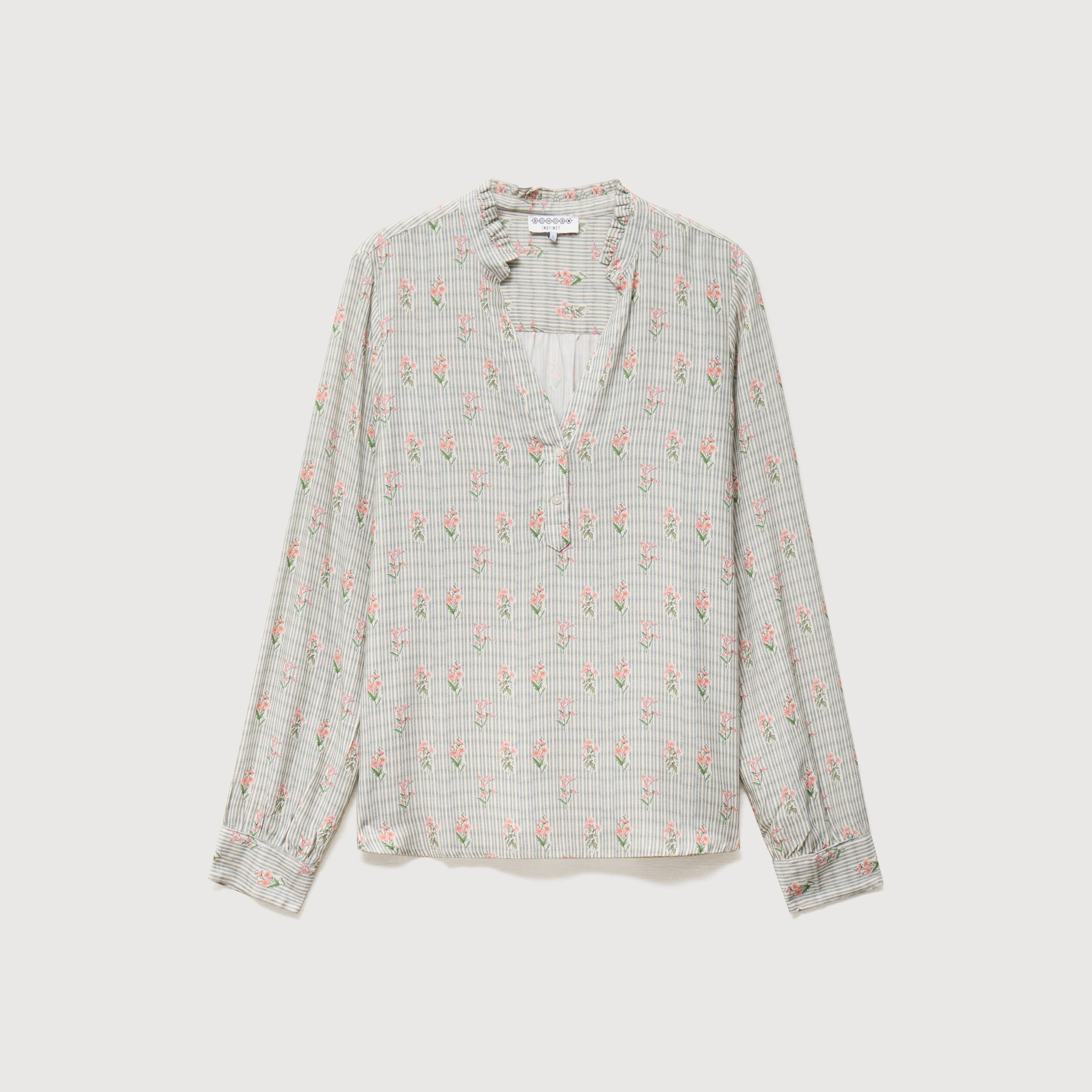 Blouse manches longues bleu gris femme