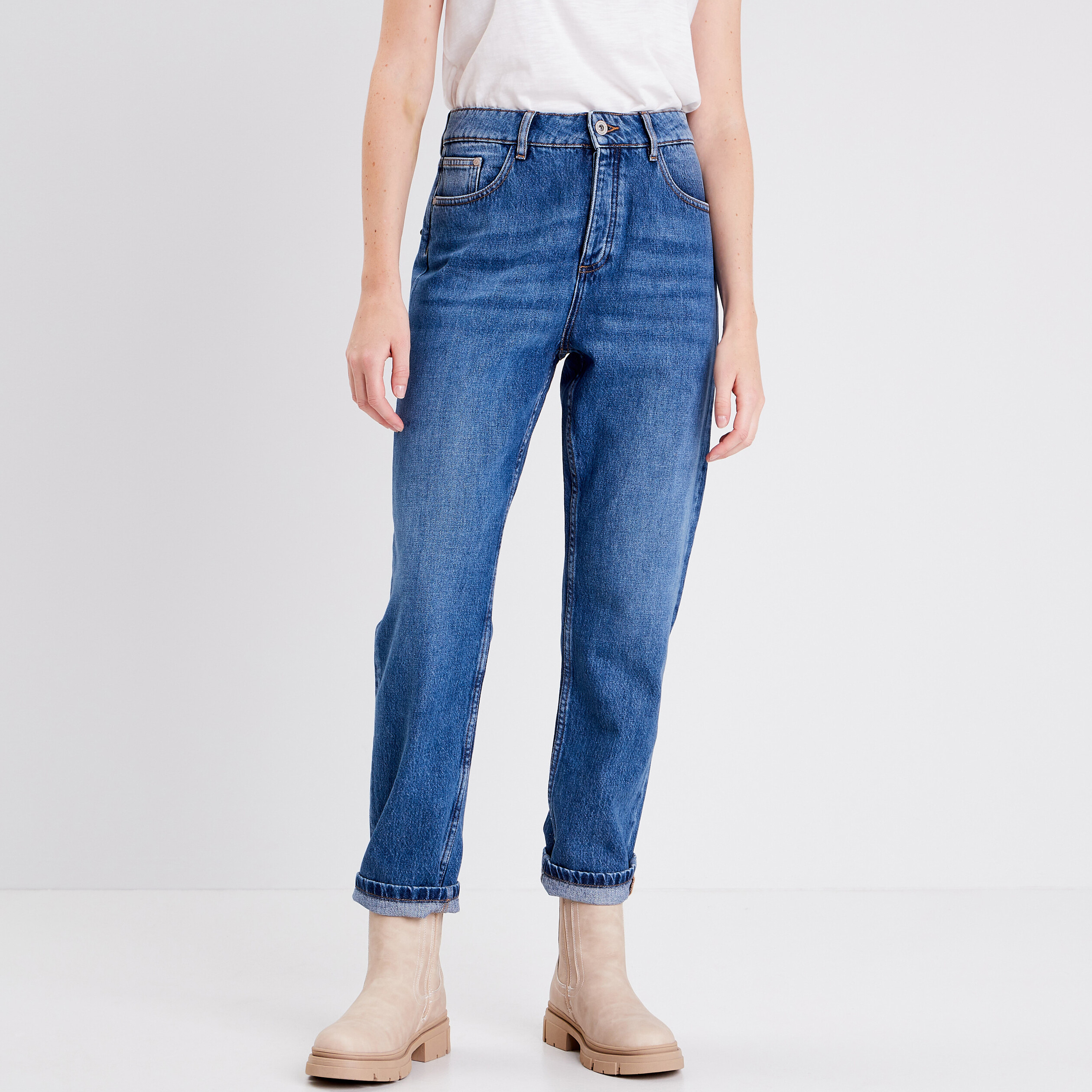 Jeans straight denim stone femme