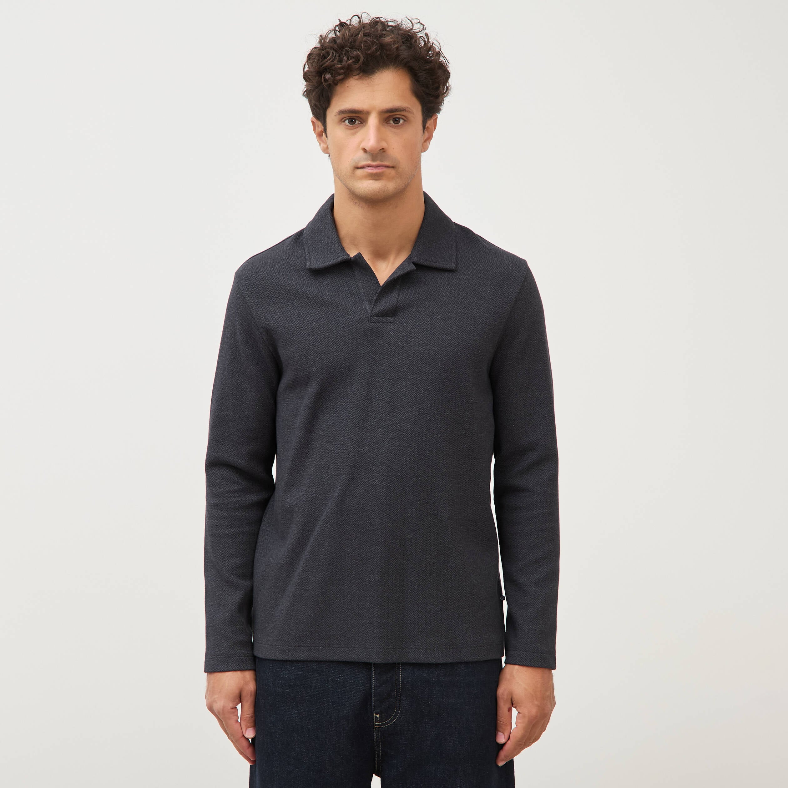 Polo manches longues noir homme