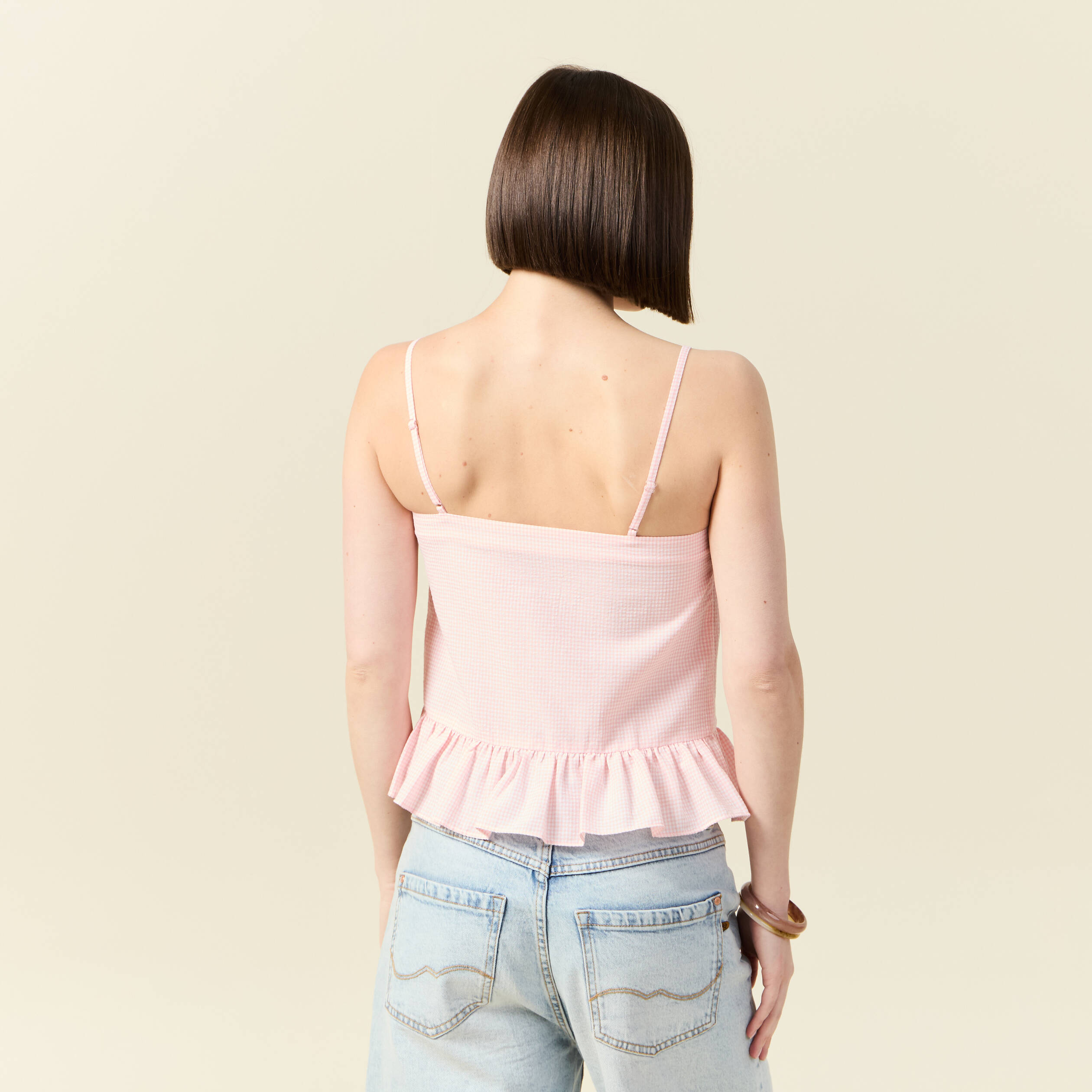 debardeur droit court col carre rose clair femme Débardeur droit court col carré rose clair femme