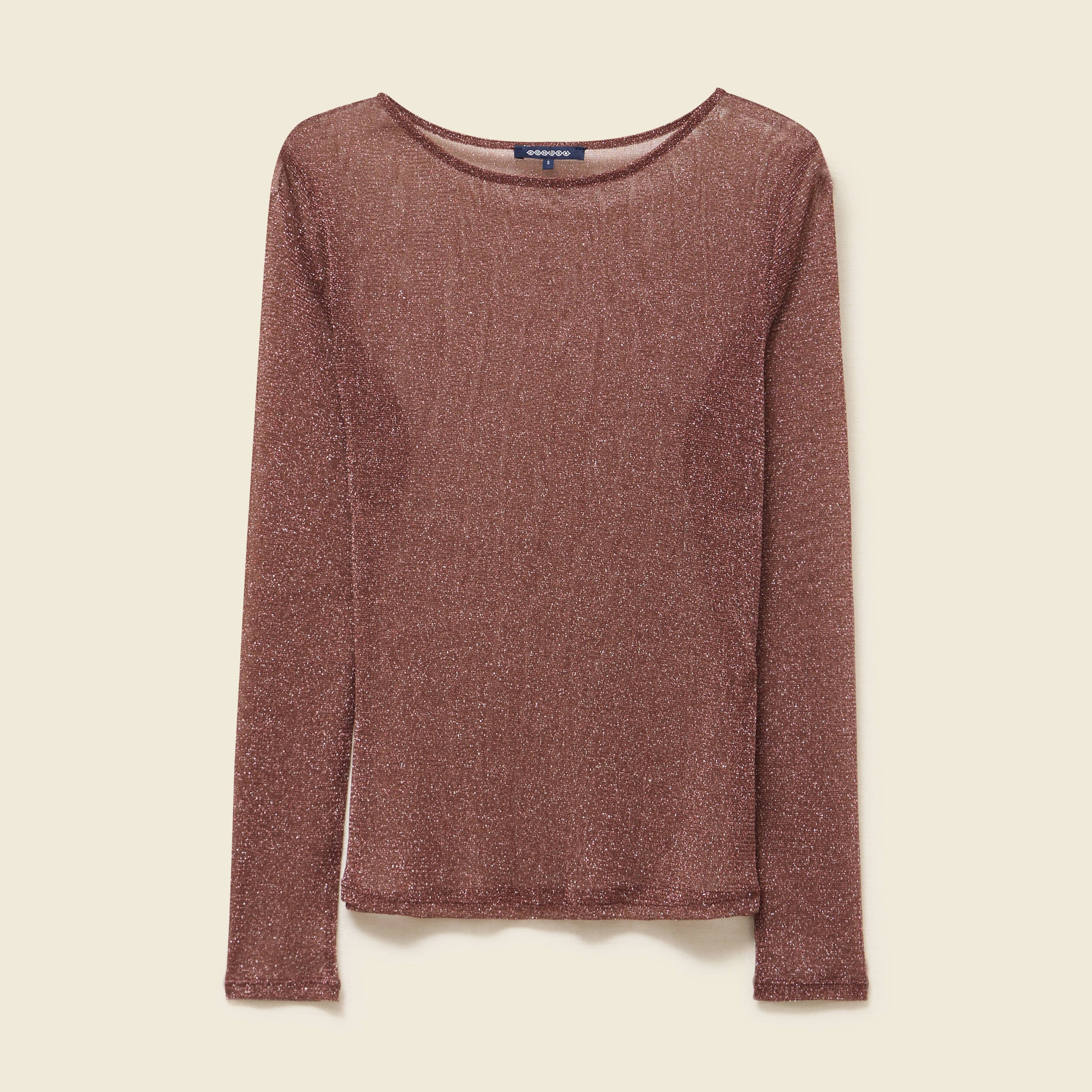 T-shirt manches longues col rond marron femme