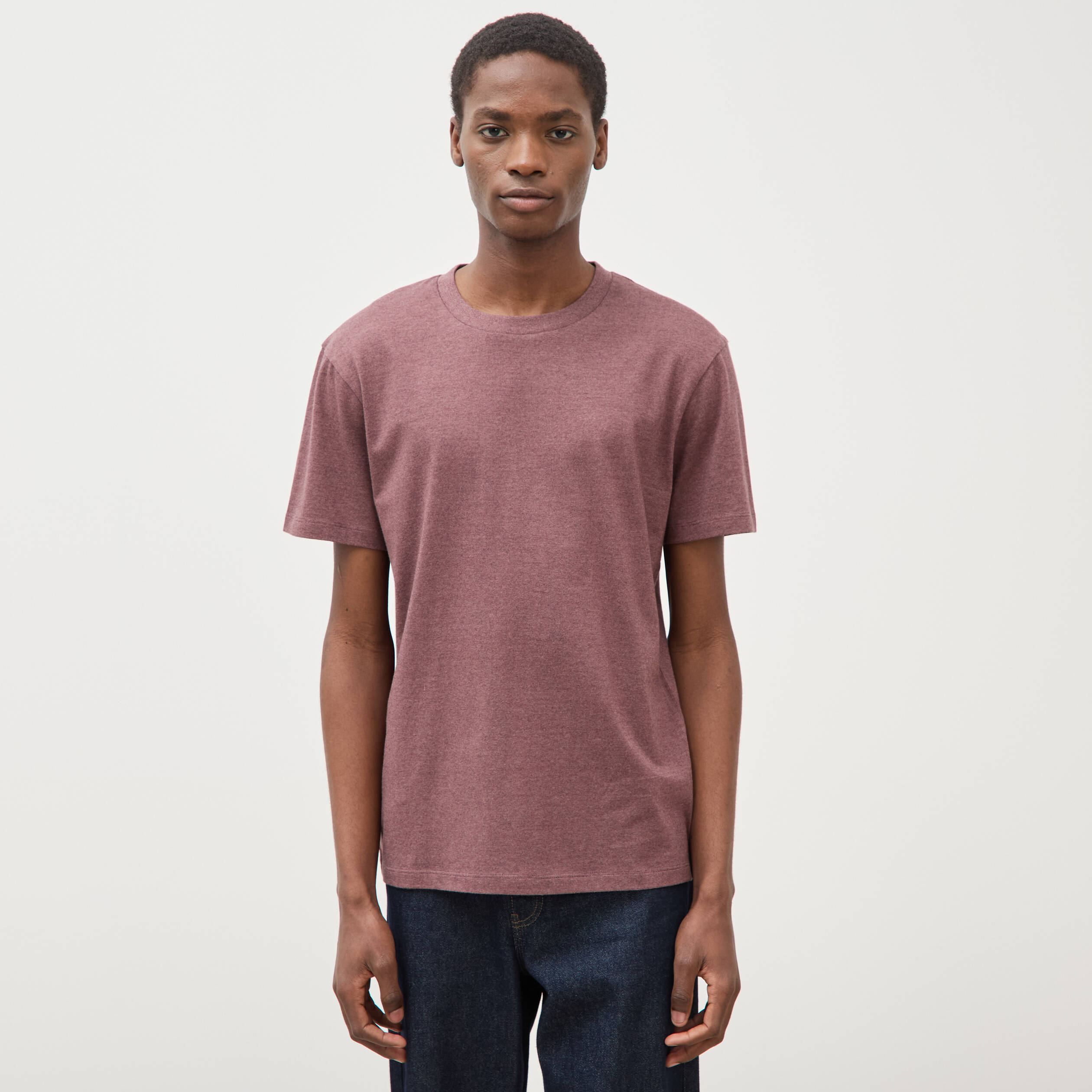 T-shirt cintr&eacute; col rond manches courtes vieux rose homme