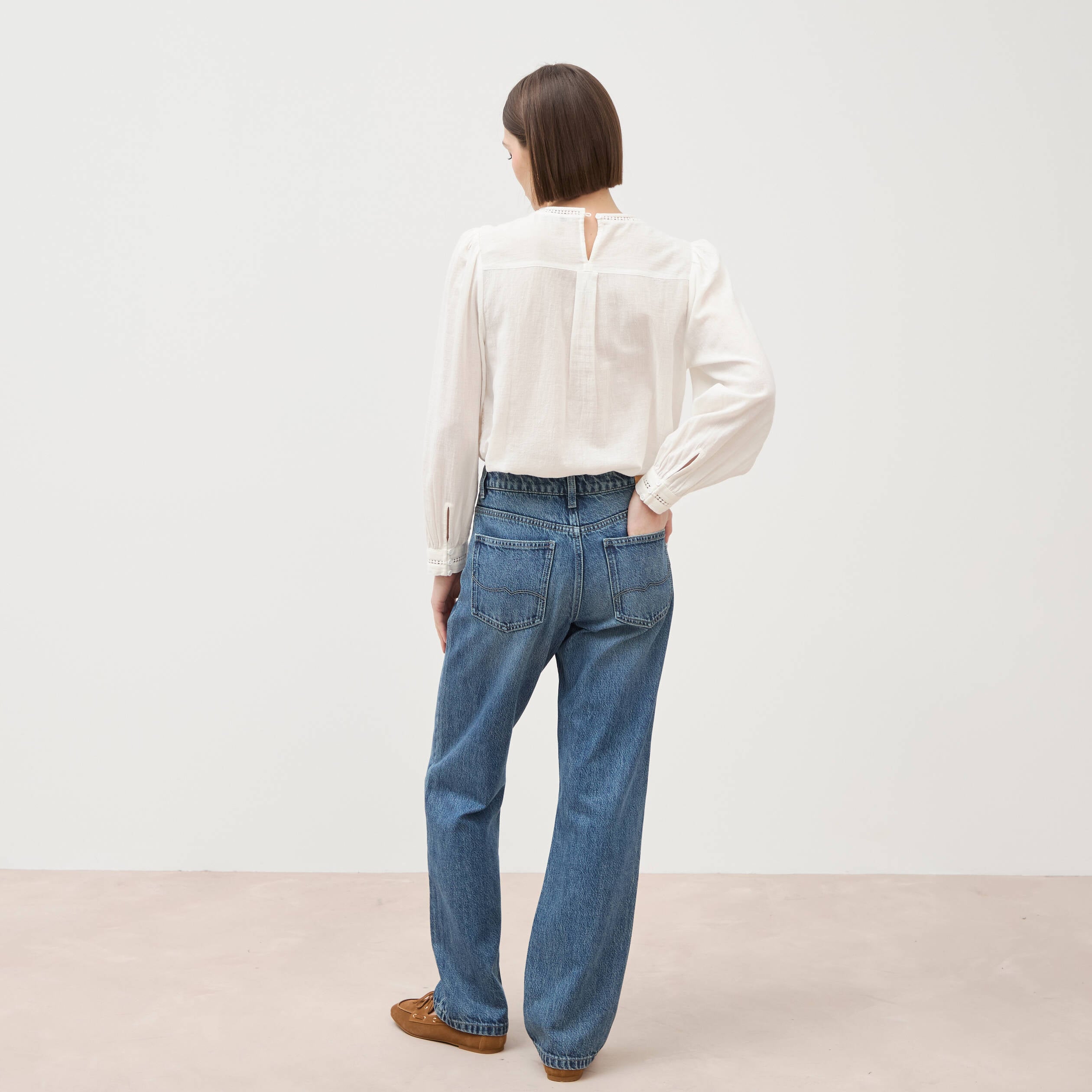 Jeans straight taille standard bleu gris femme