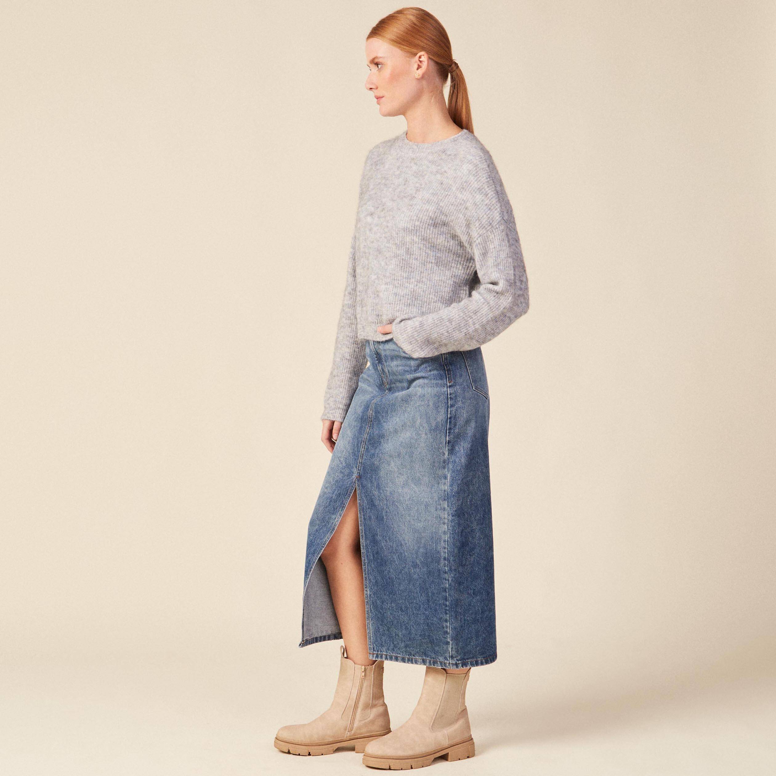 Pull manches longues cropped gris femme