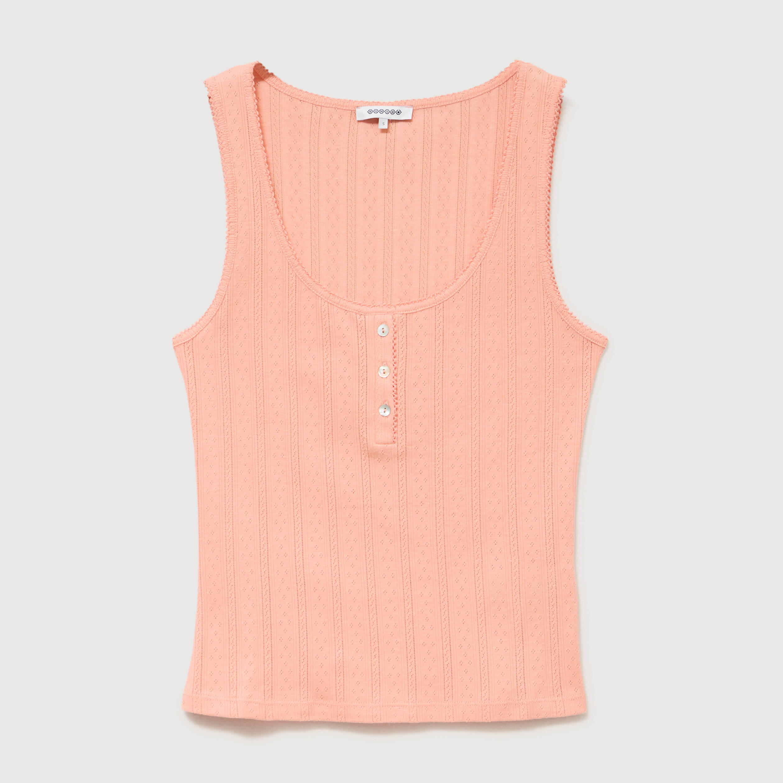 D&eacute;bardeur droit court col rond rose corail femme