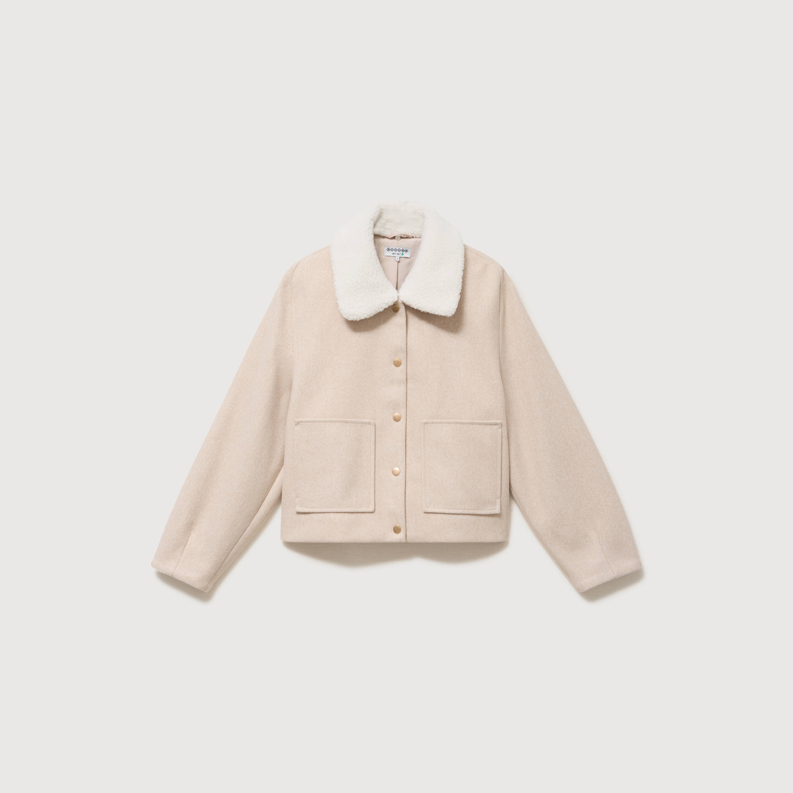 Blouson court oversize col sherpa creme femme