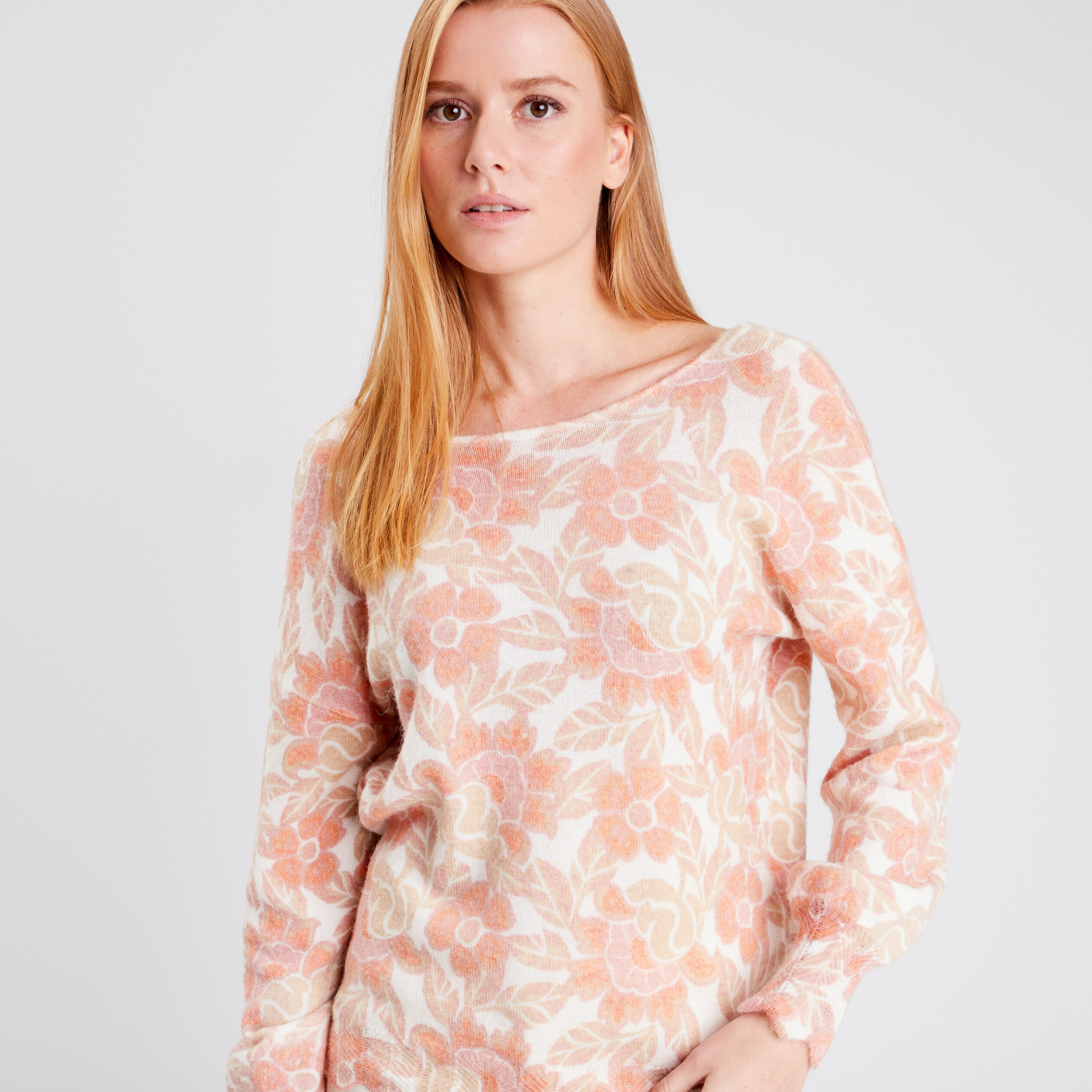 Pull manches longues rose femme