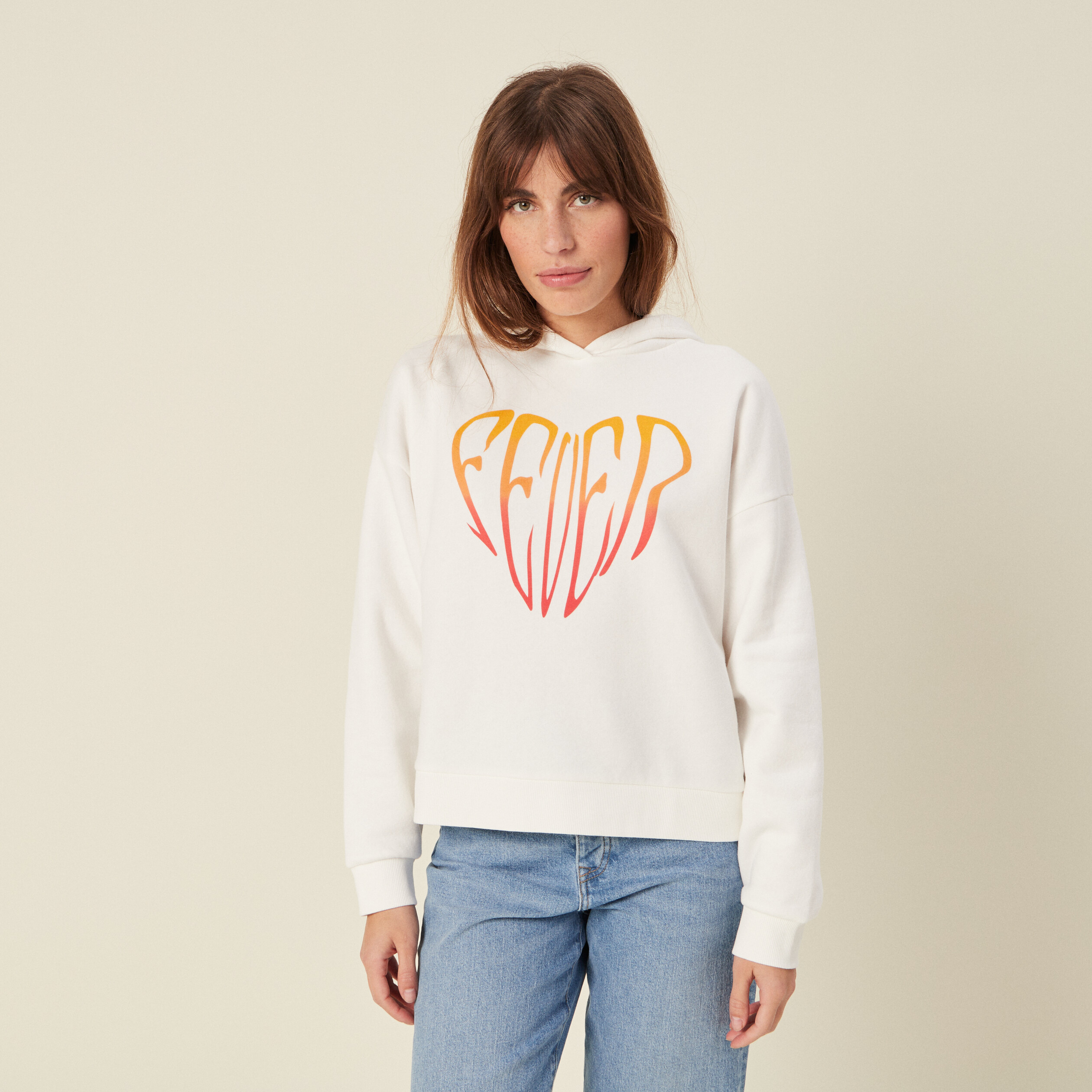 Sweat capuche ecru femme