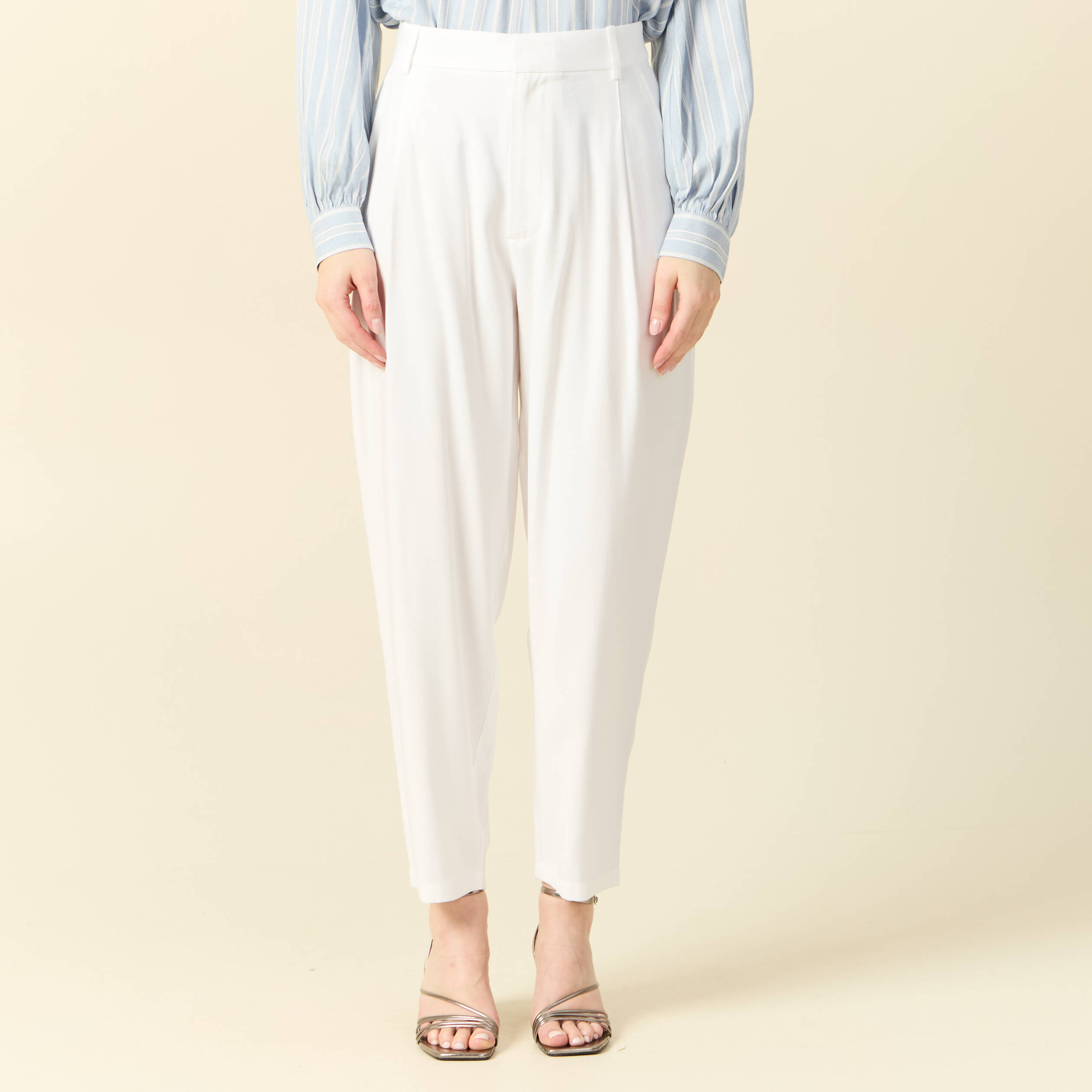 pantalon slouchy taille haute blanc femme Pantalon slouchy taille haute blanc femme
