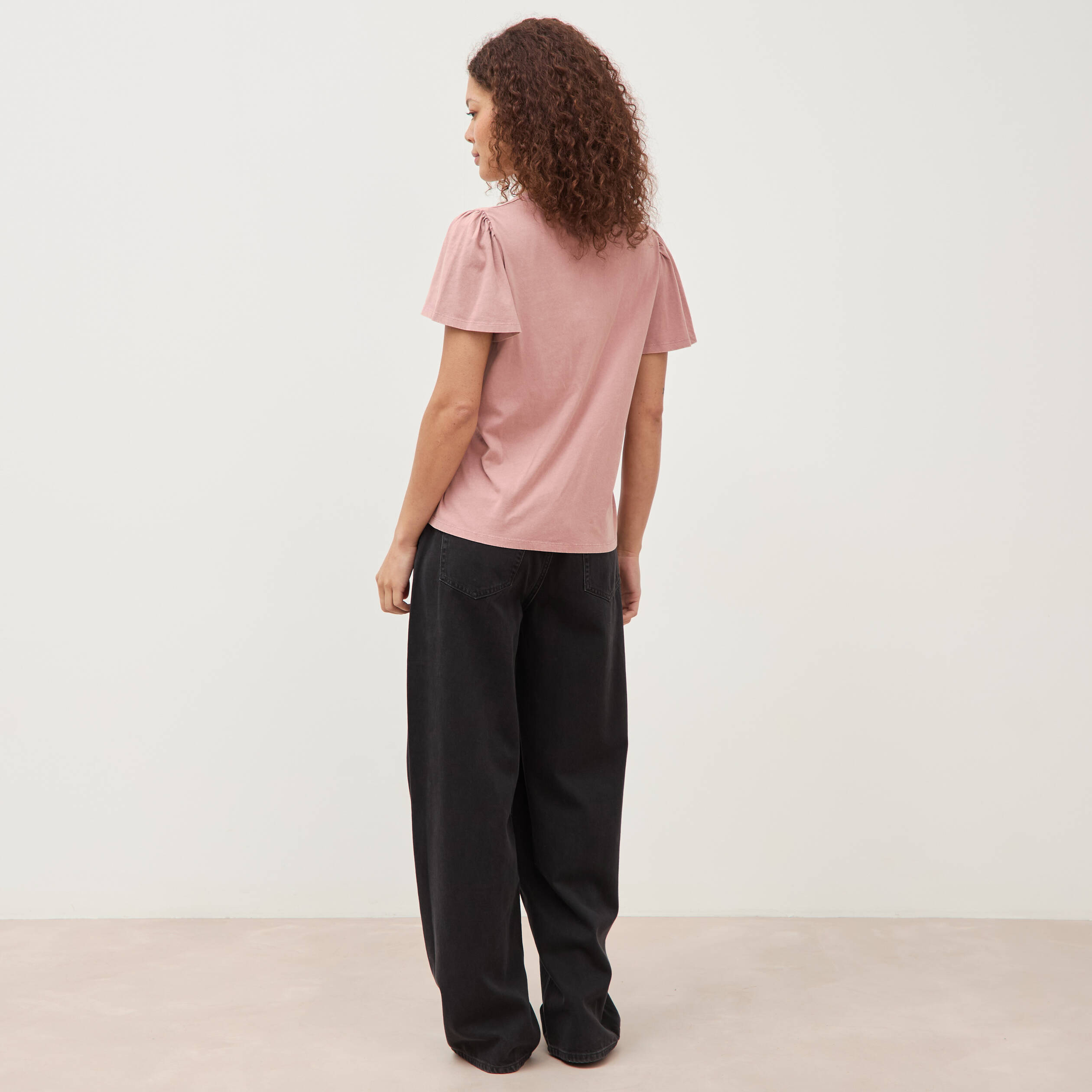 T-shirt col rond manches courtes vieux rose femme
