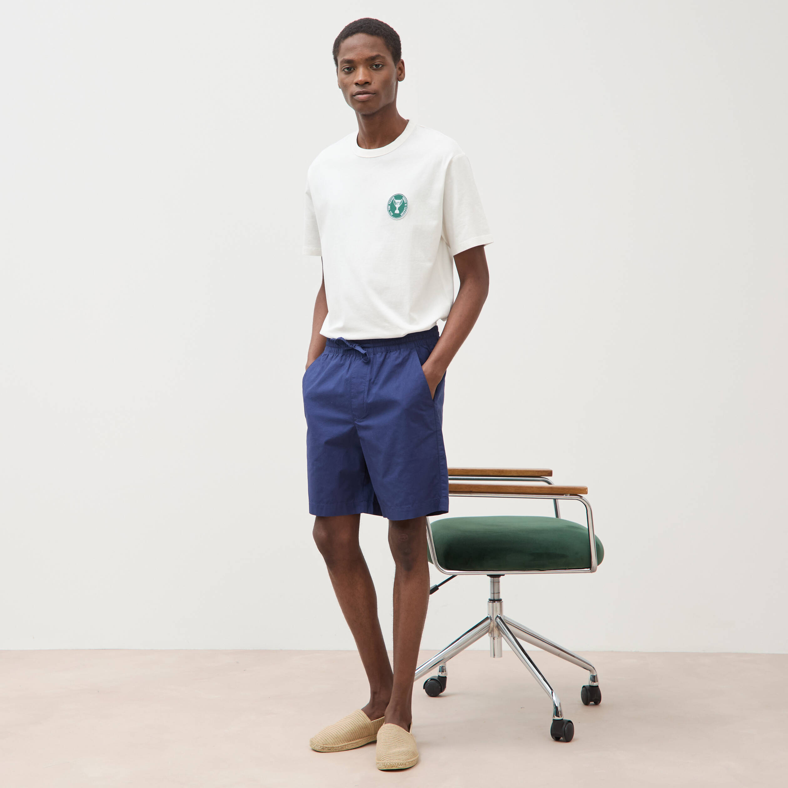 Bermuda en coton bleu fonc&eacute; homme