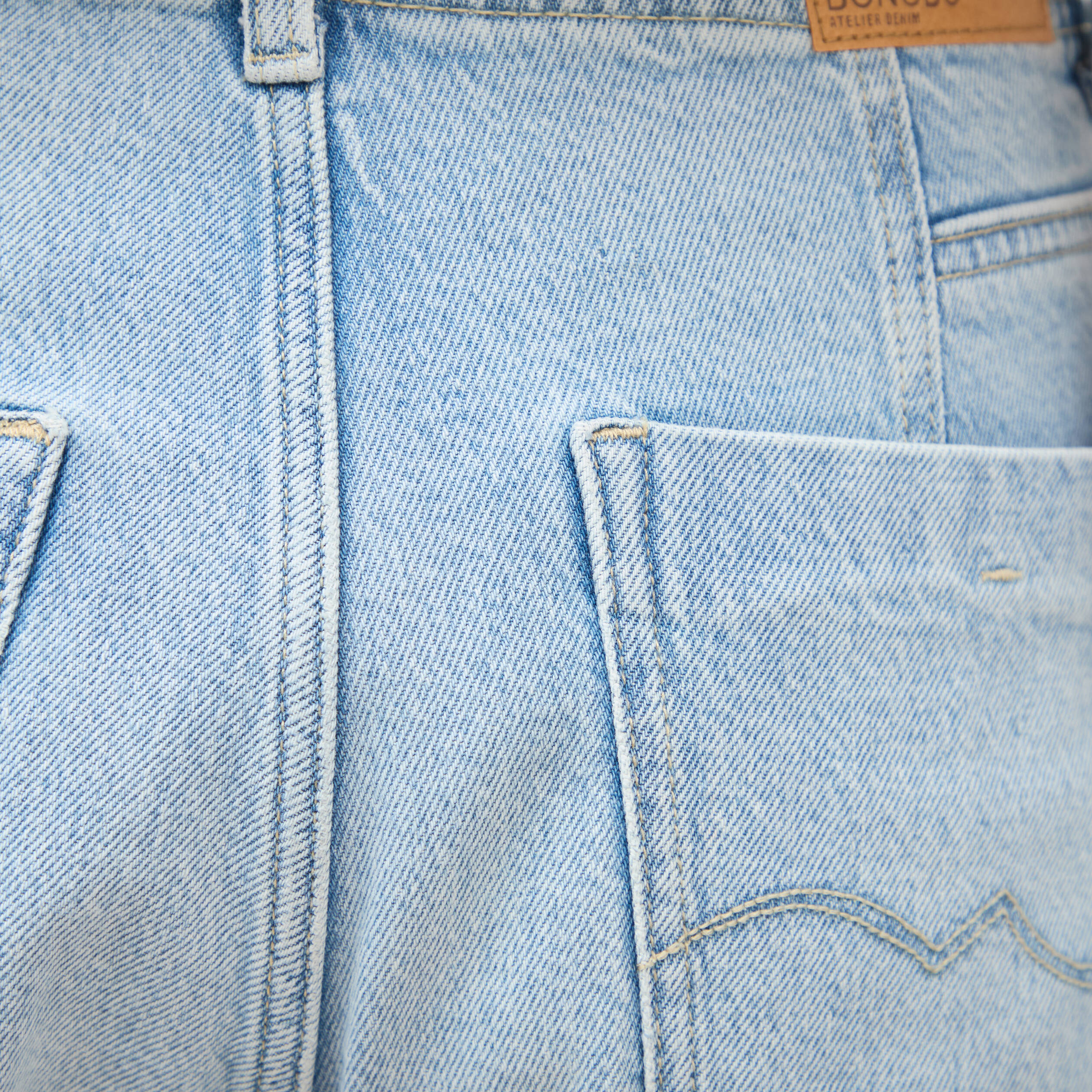 Jeans mom ceinture foulard denim bleach femme