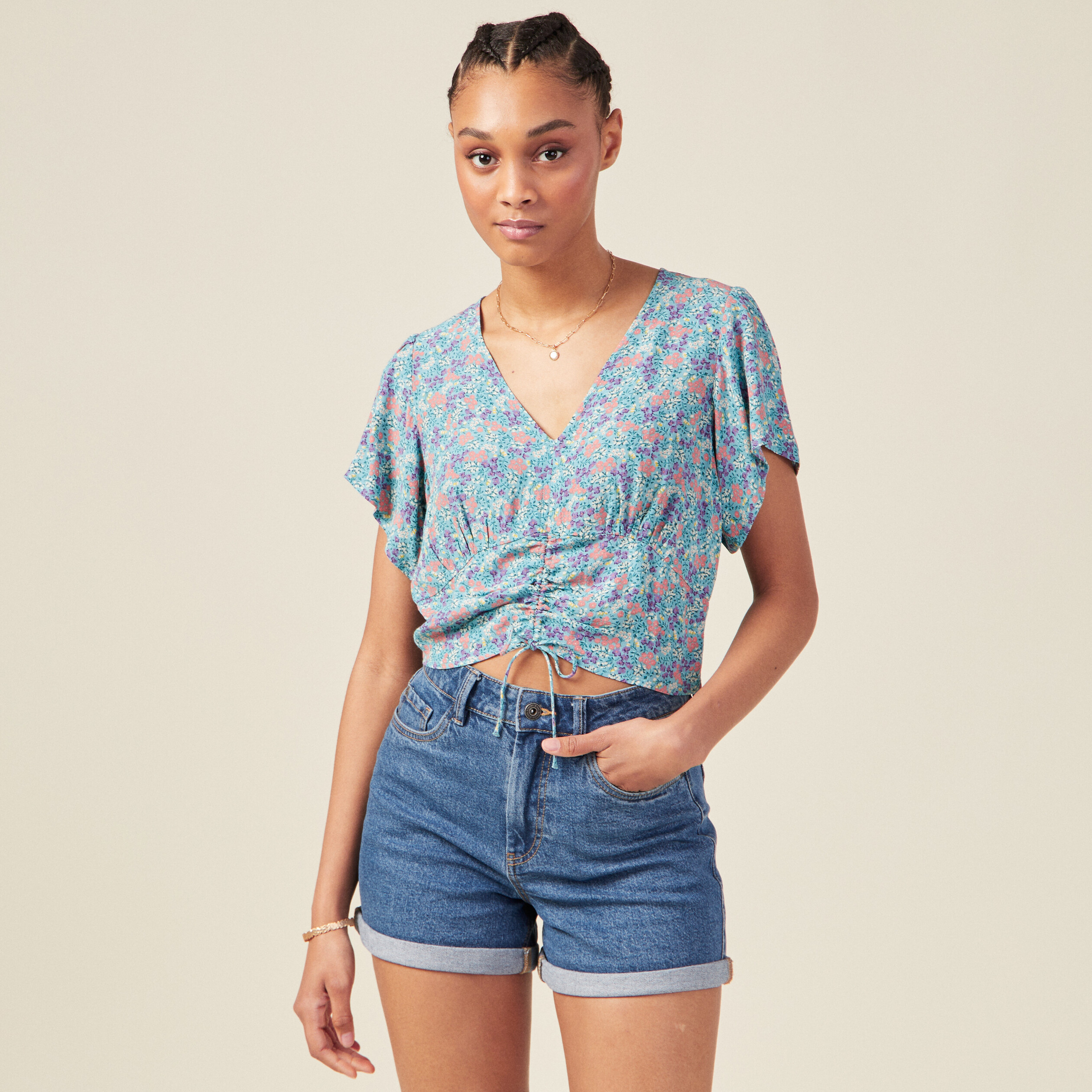 blouse cropped eco responsable vert emeraude femme Blouse cropped éco-responsable vert émeraude femme