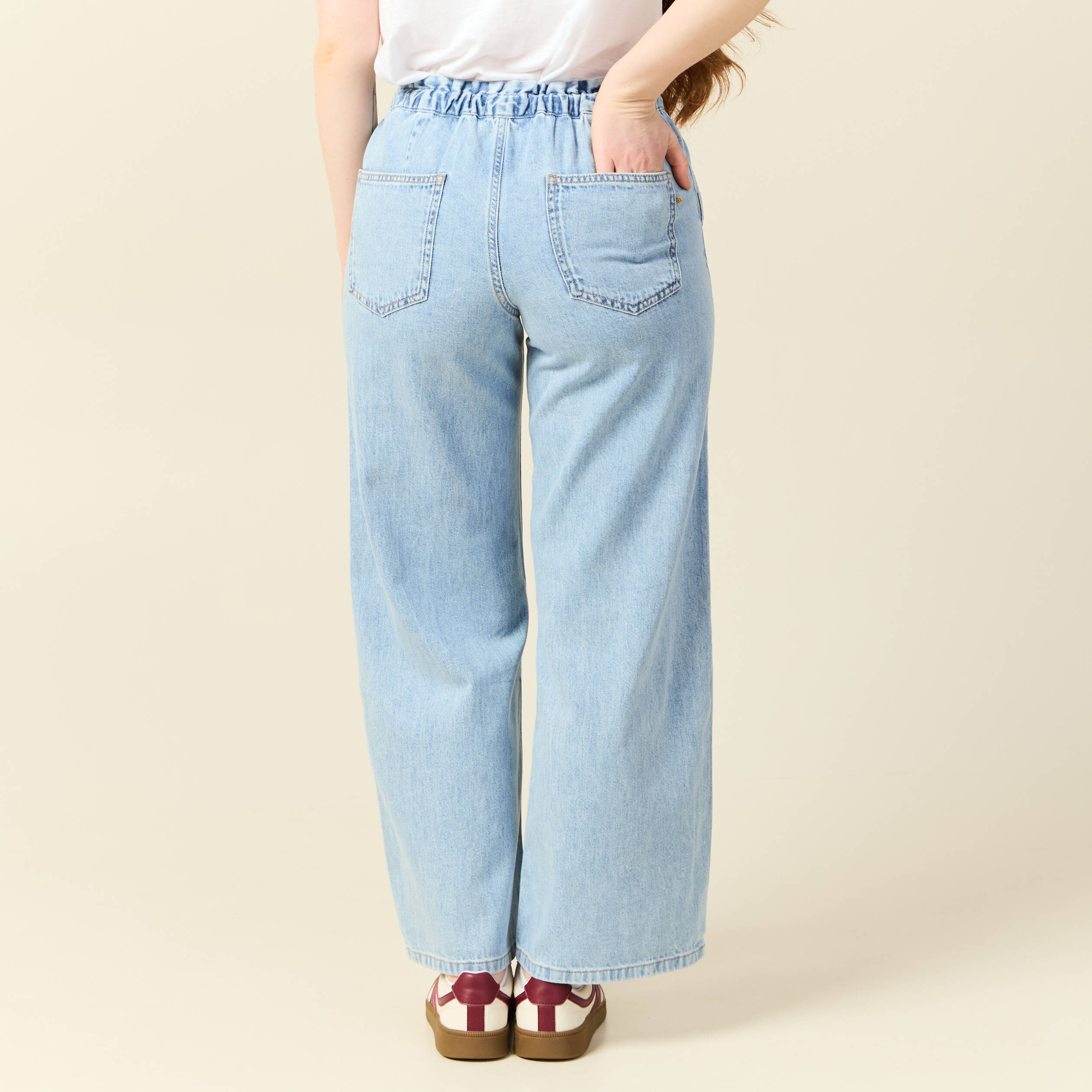jeans large baggy elastique denim used femme Jeans large baggy élastiqué denim used femme