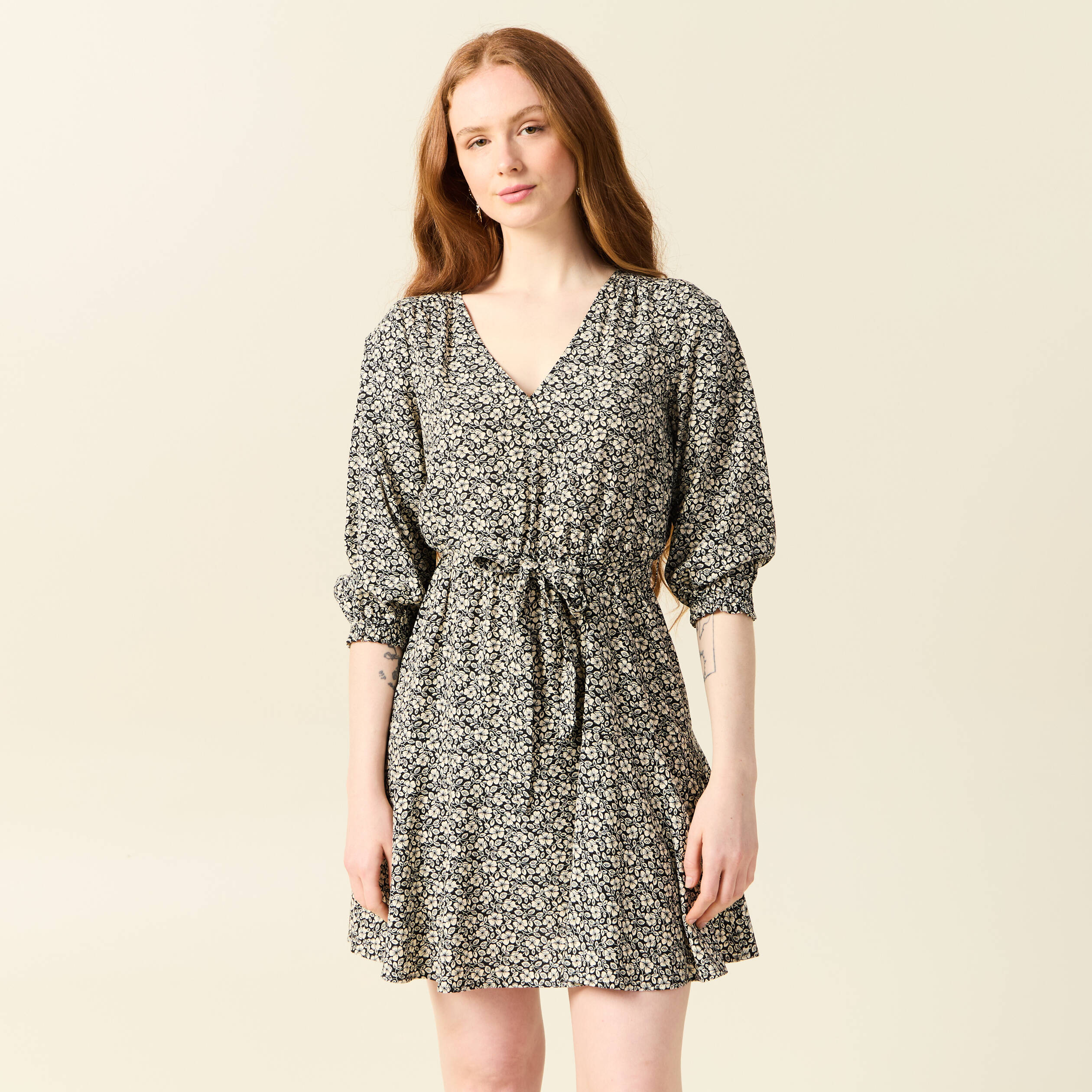 robe evasee fluide manches 34 noir femme Robe évasée fluide manches 3/4 noir femme