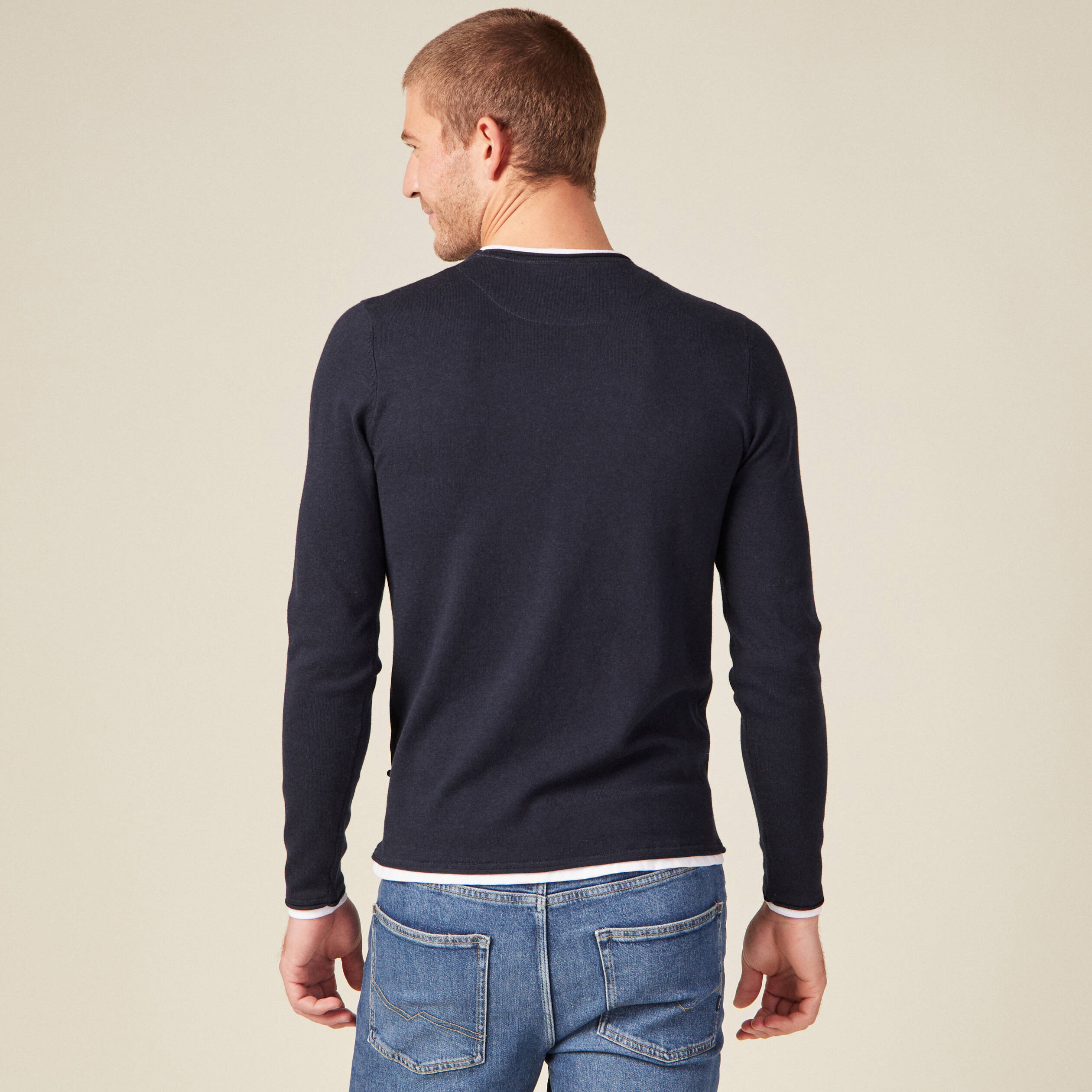 Pull manches longues 2-en-1 bleu marine homme