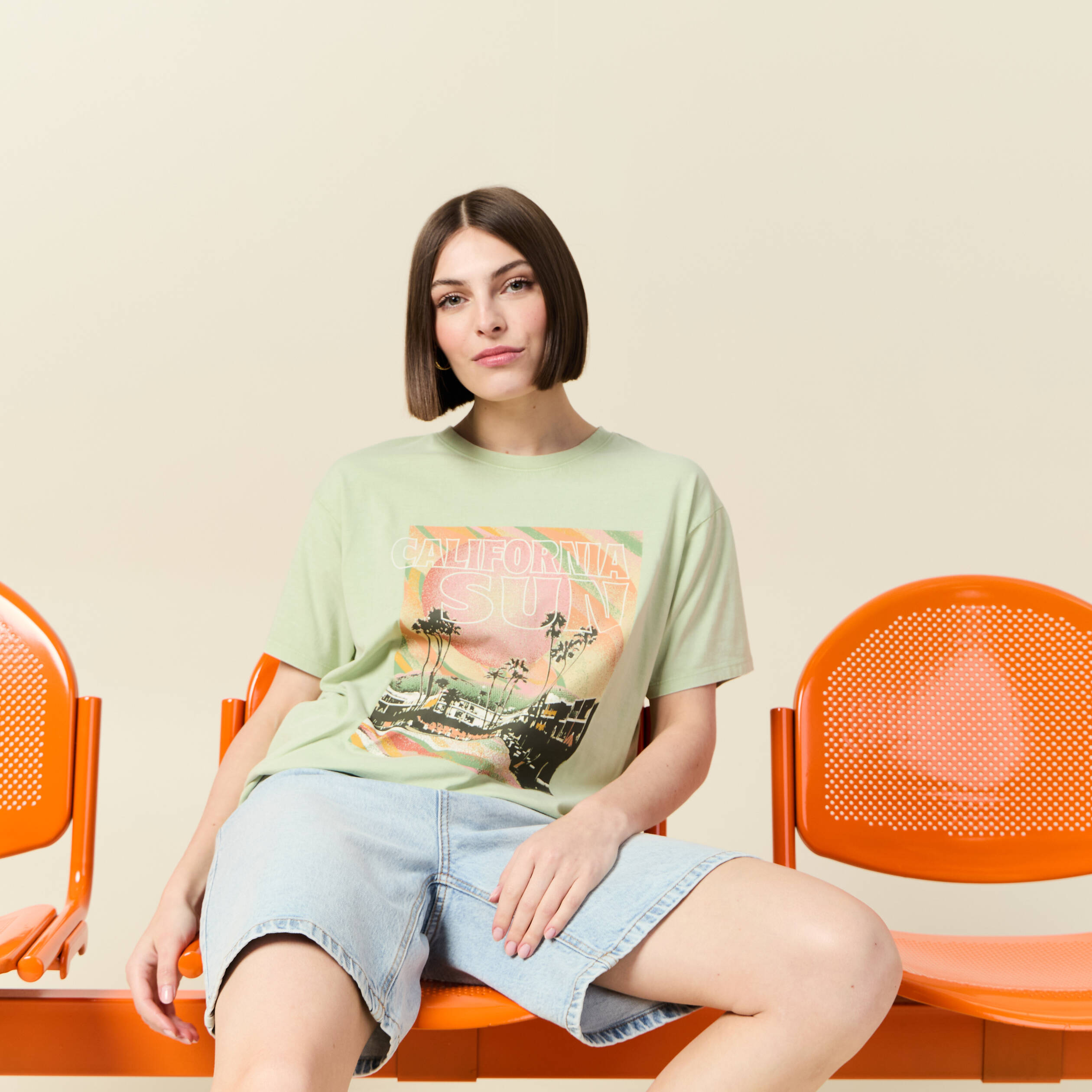 t shirt oversize mi long col rond vert clair femme T-shirt oversize mi-long col rond vert clair femme