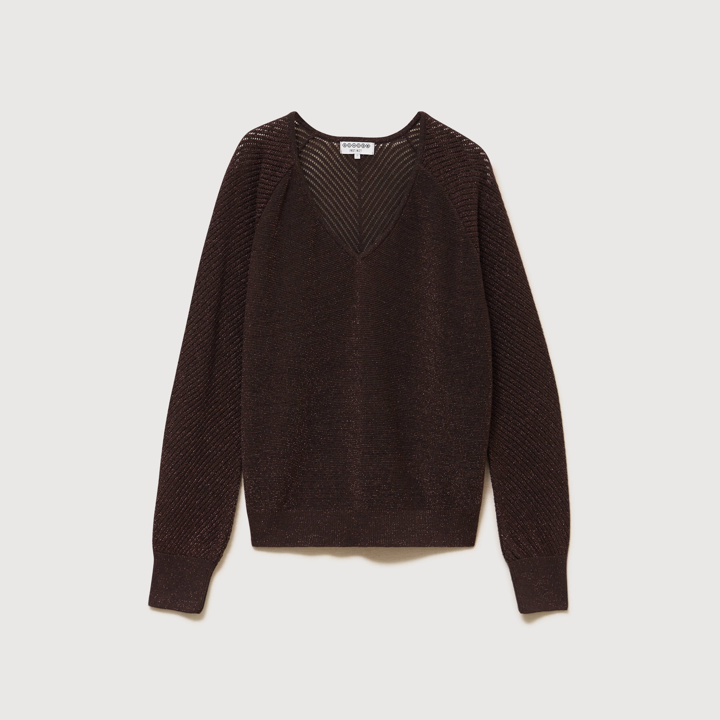 Pull droit col v manches longues marron femme