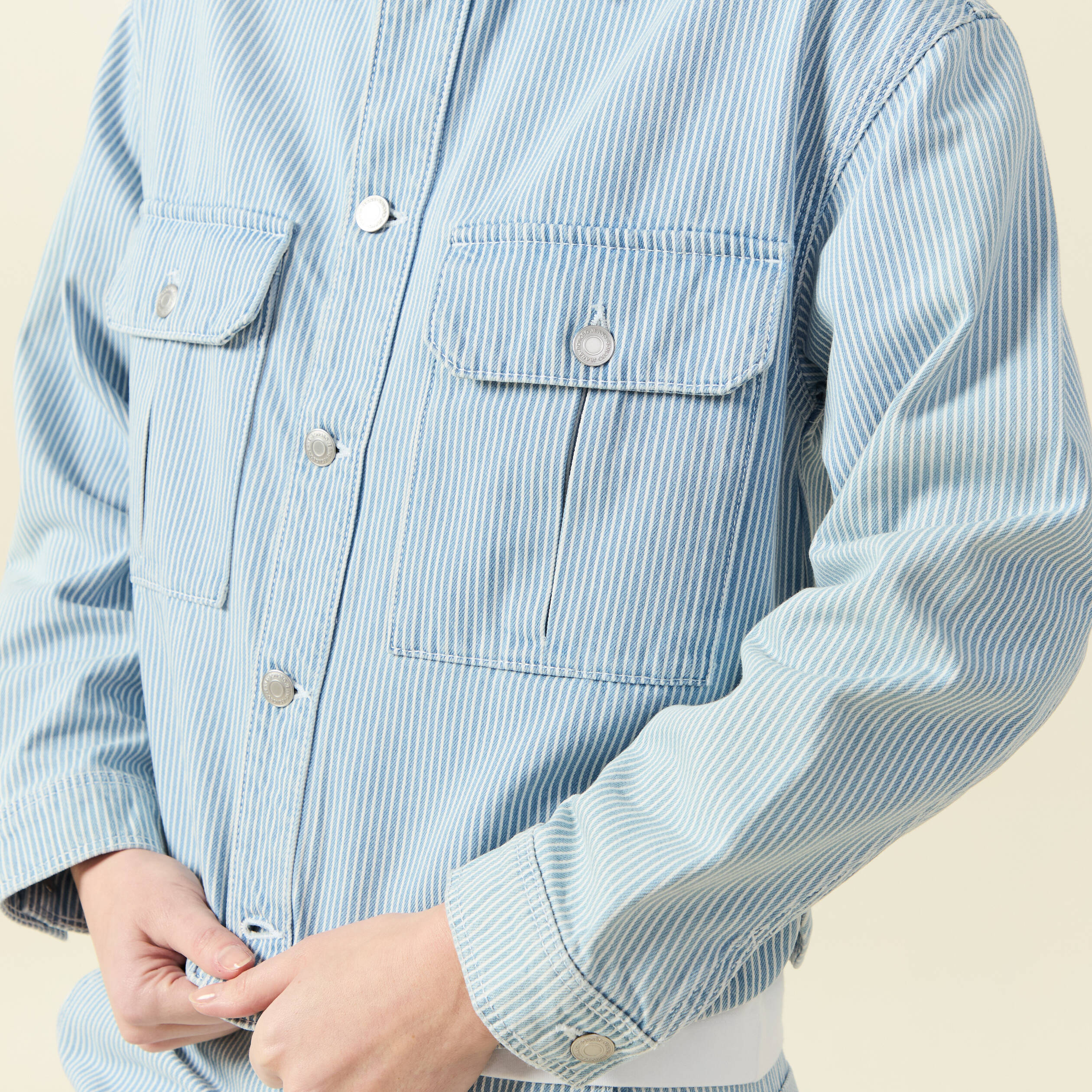 Veste en coton manches longues denim bleach femme