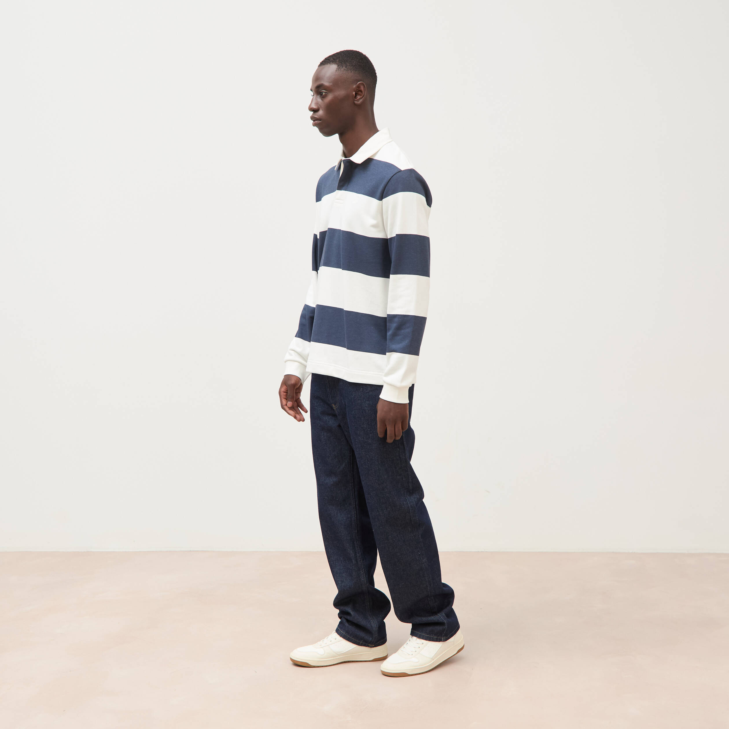 Polo manches longues broderie bleu marine homme