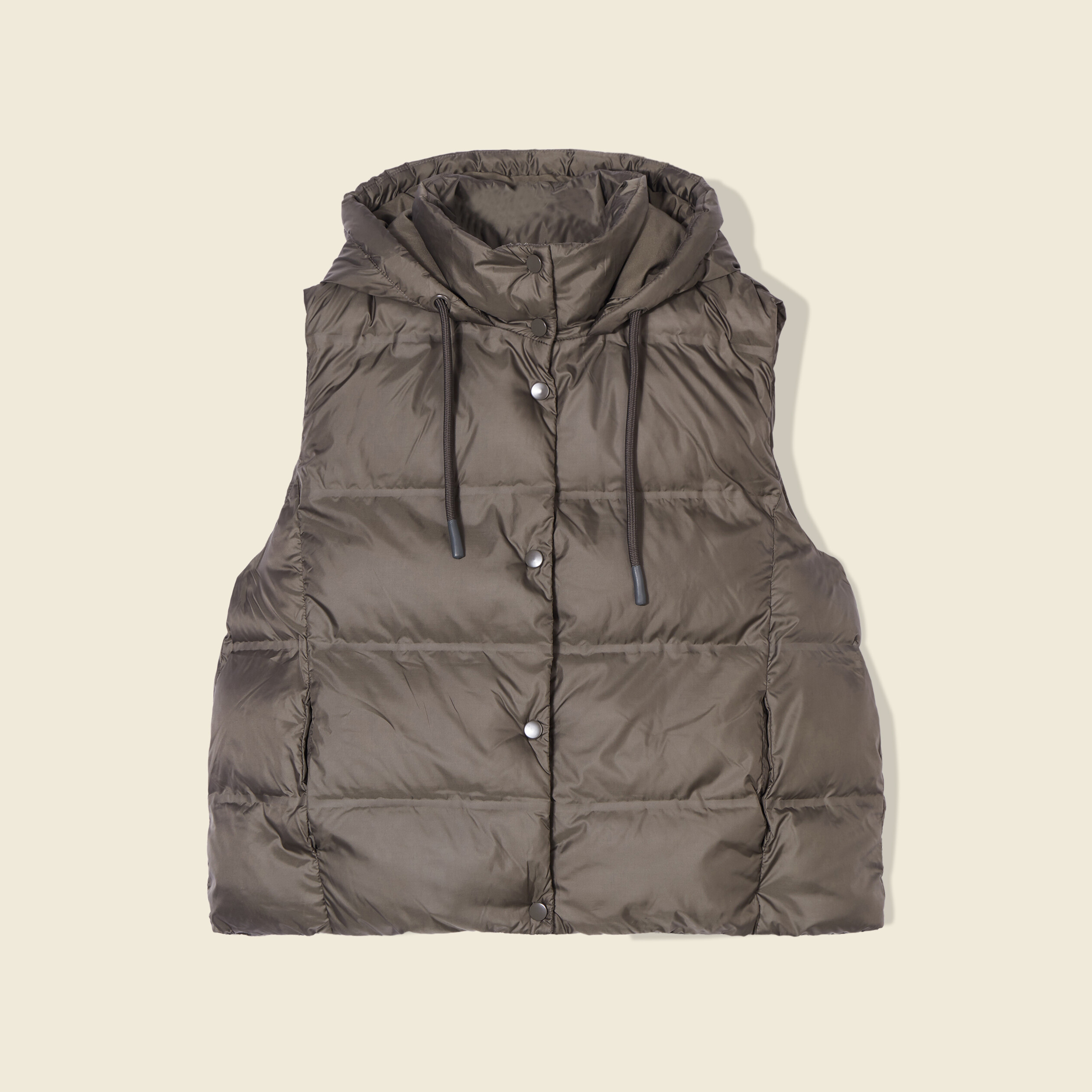 Doudoune sans manches capuche vert kaki femme