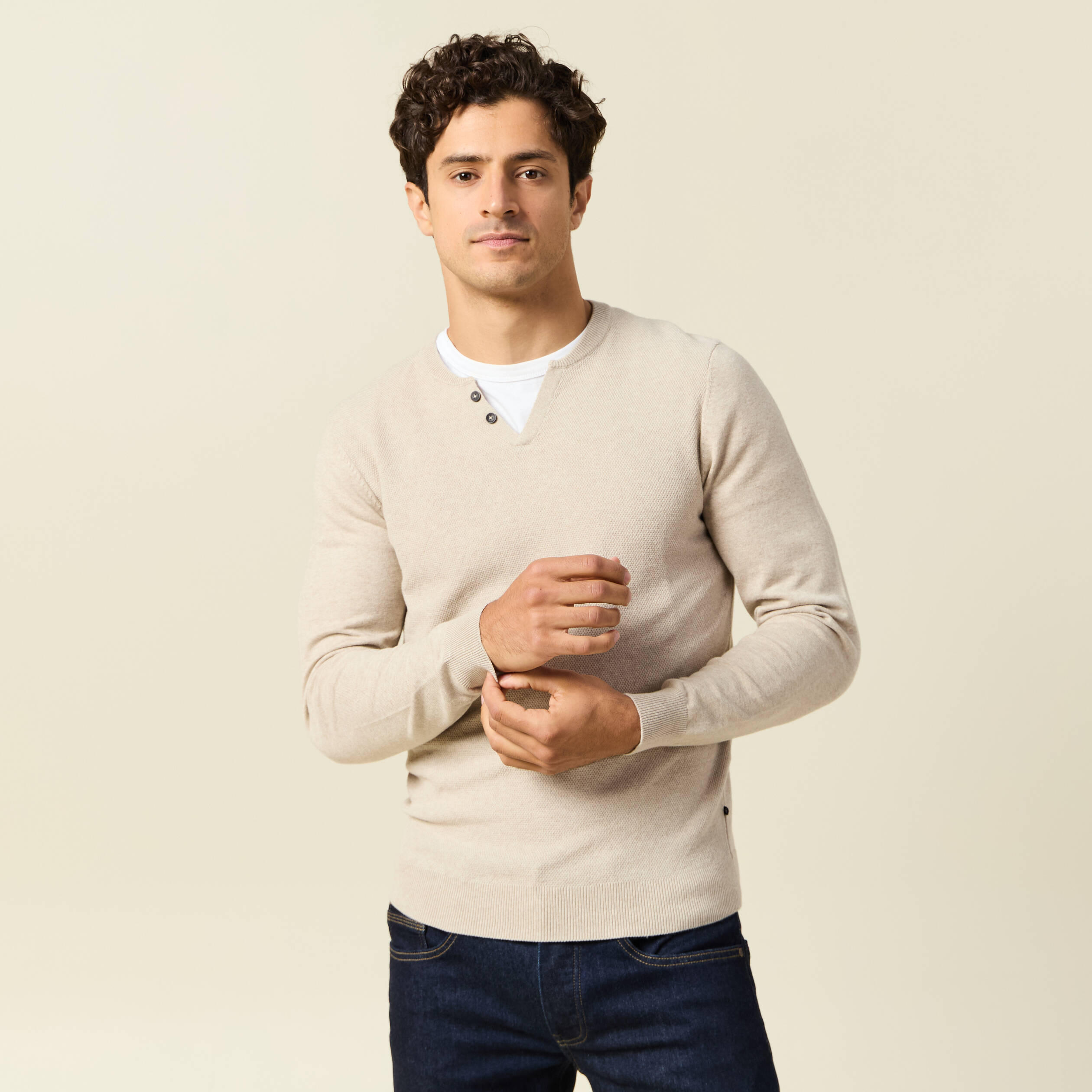 Pull manches longues sable homme