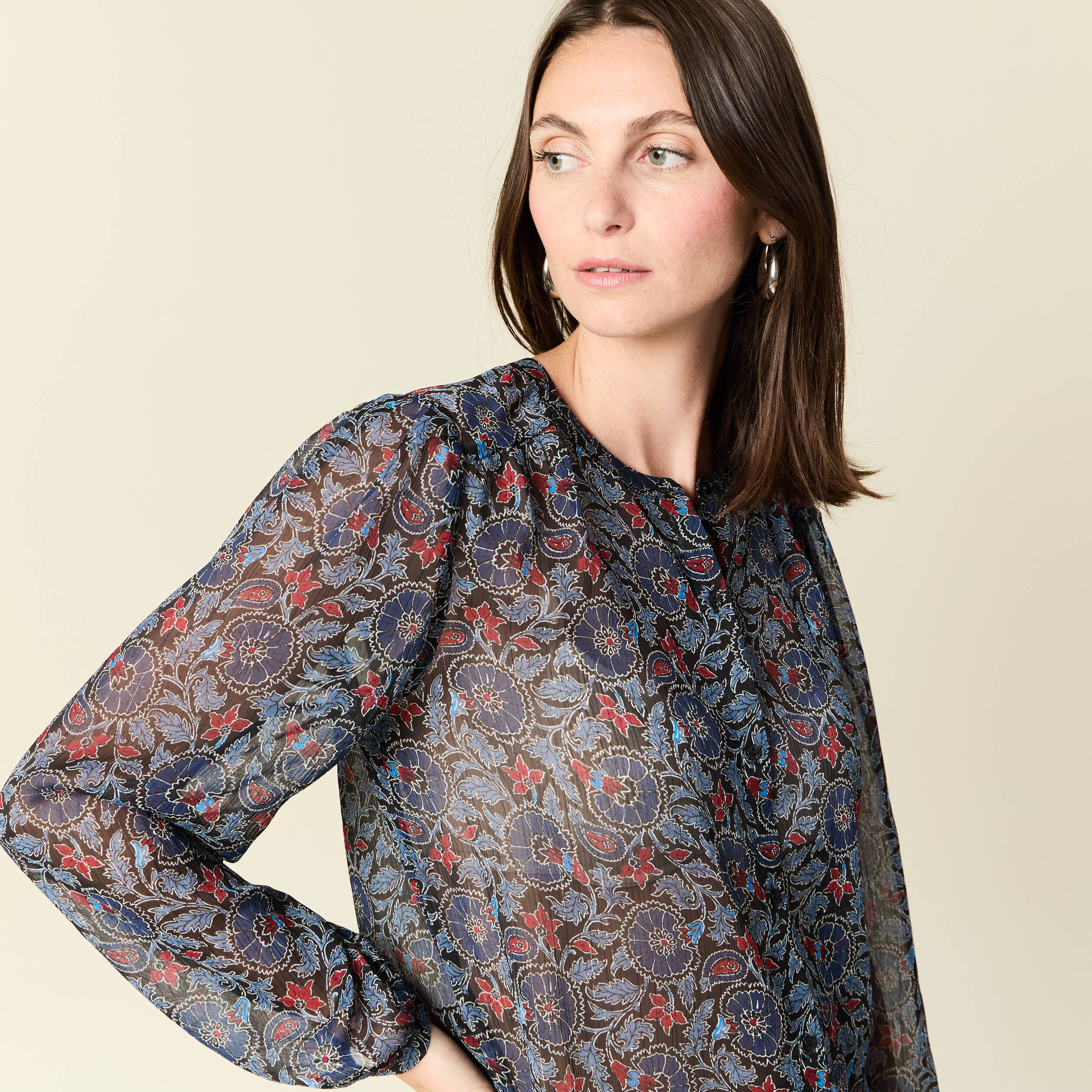 Chemise manches longues noir femme