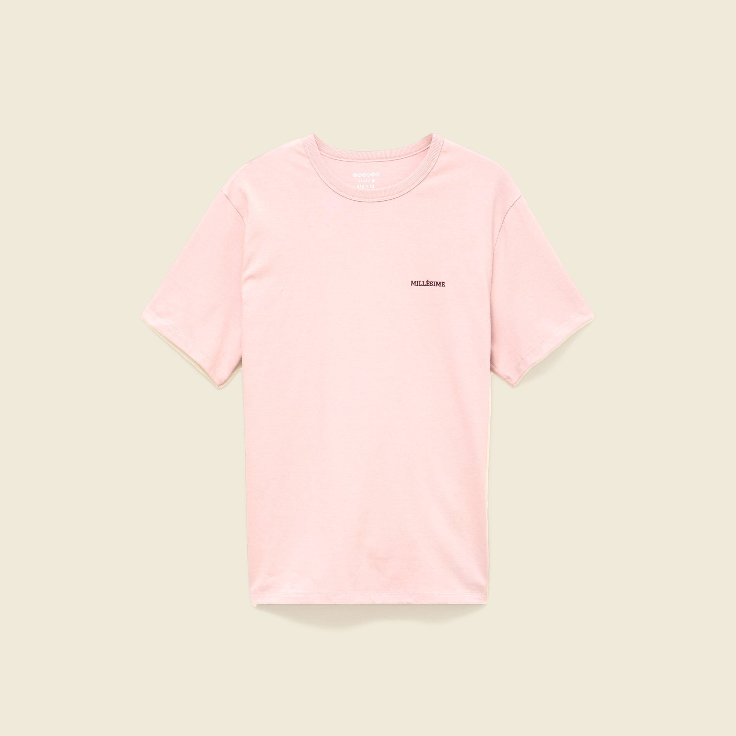 T-shirt col rond manches courtes brod&eacute; rose pastel homme
