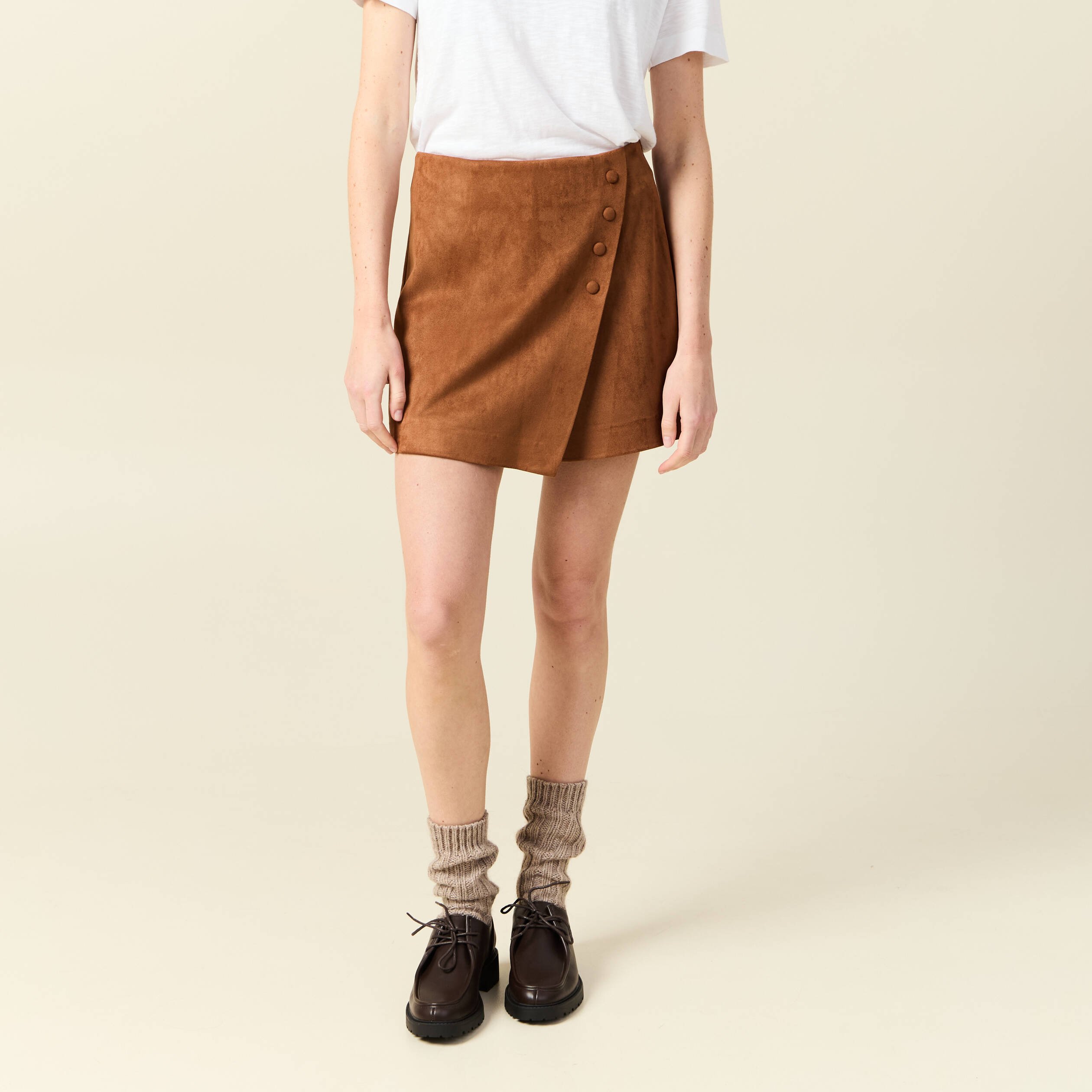 jupe short taille haute camel femme Jupe-short taille haute camel femme