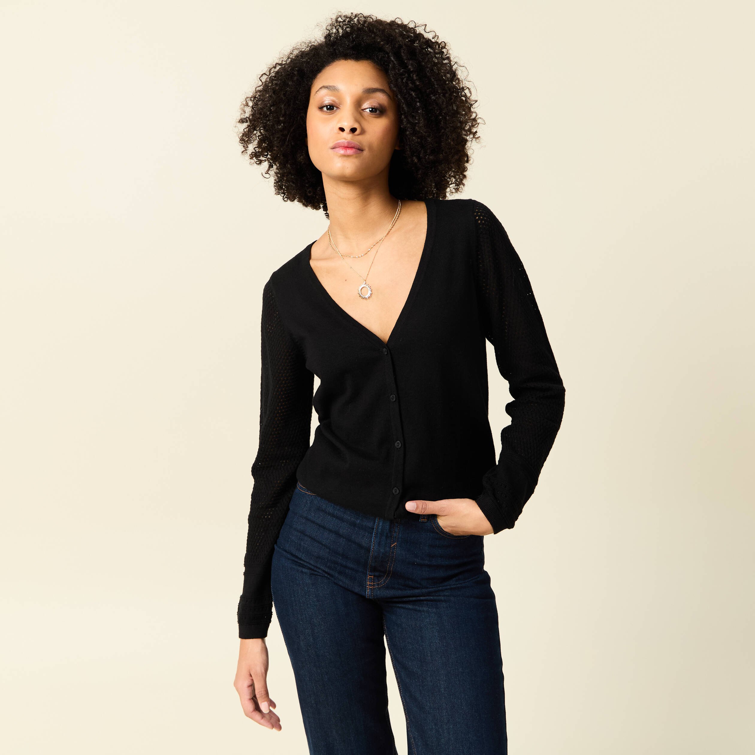 gilet manches longues boutonne noir femme Gilet manches longues boutonné noir femme