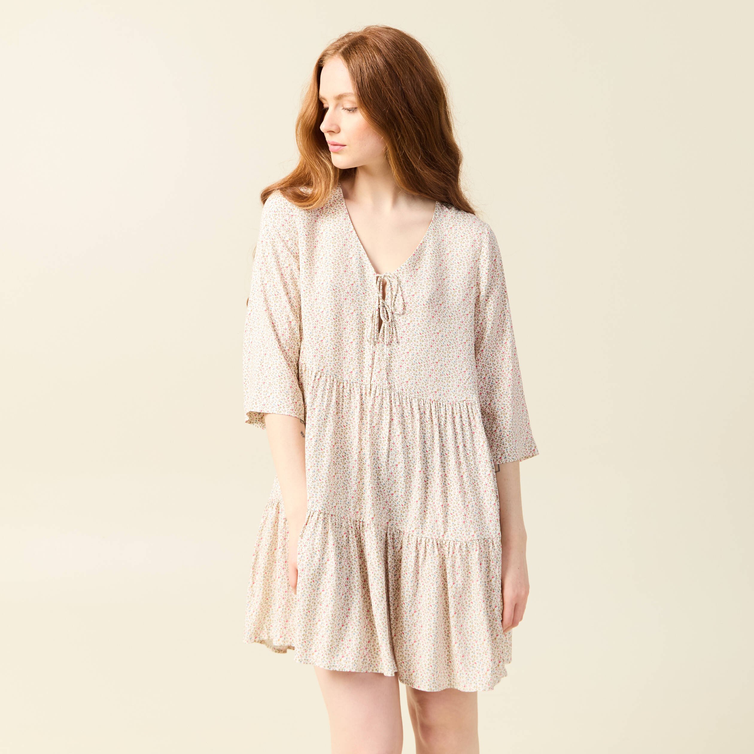 robe evasee manches 34 blanc femme Robe évasée manches 3/4 blanc femme