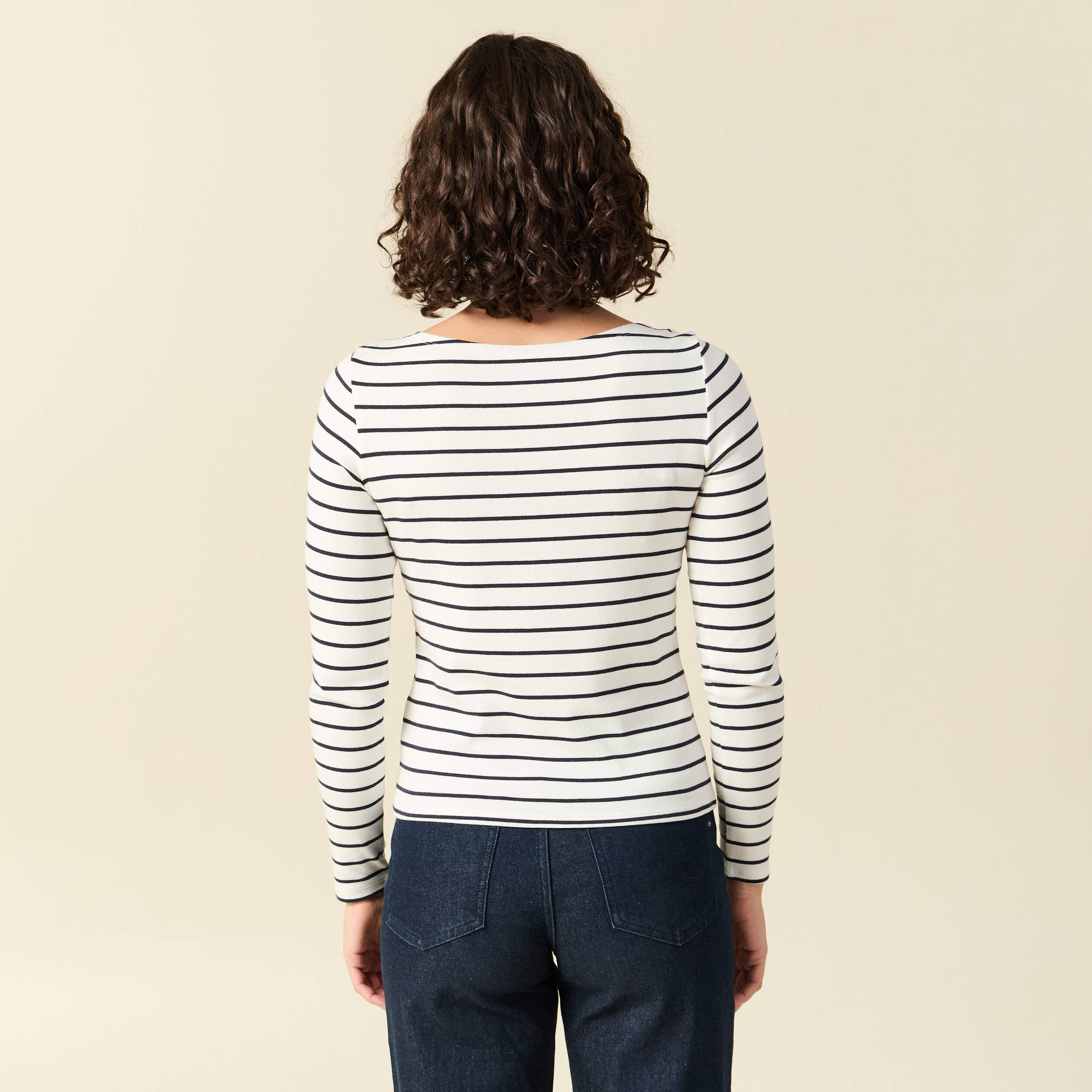 T-shirt ray&eacute; ajust&eacute; manches longues bleu femme