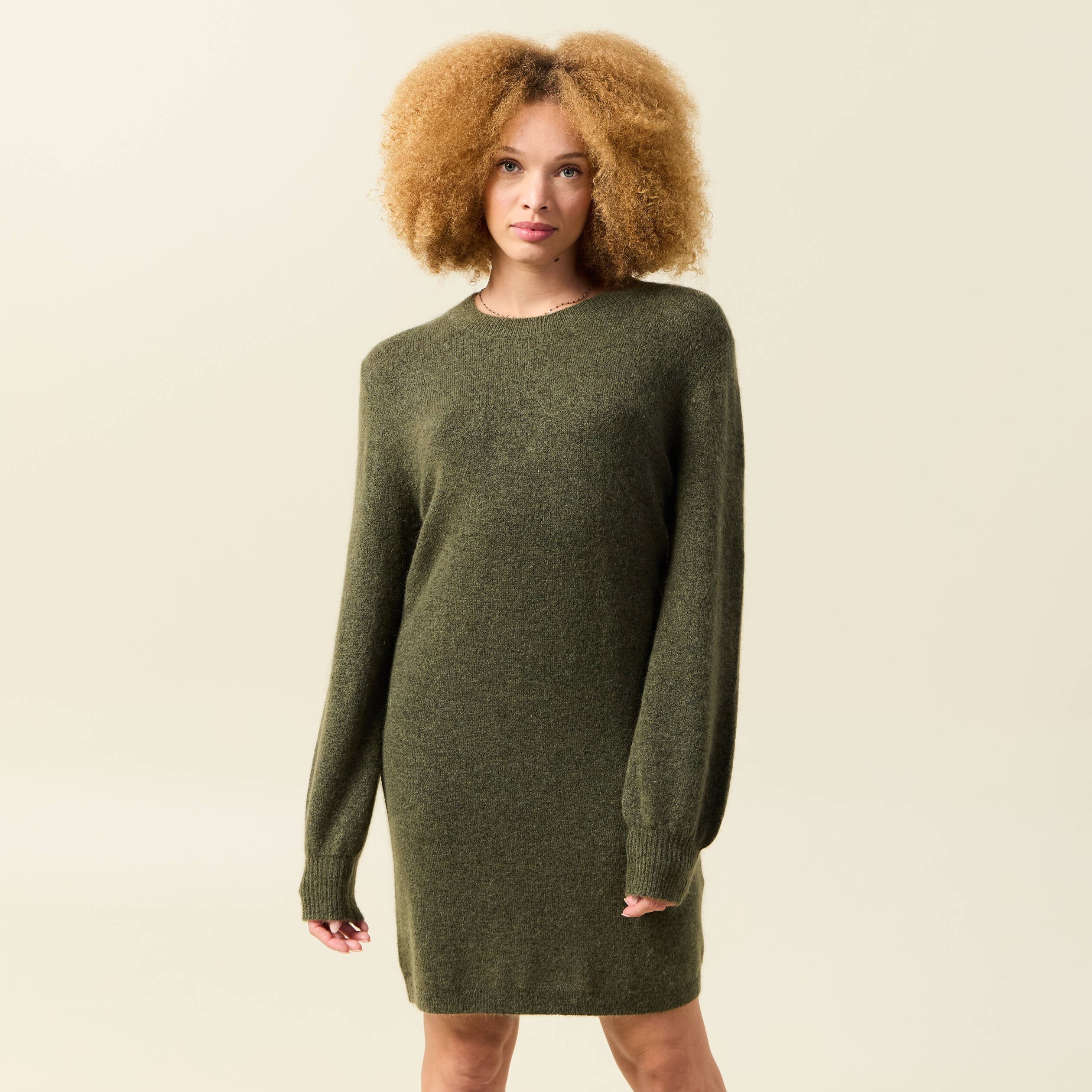 Robe manches longues vert kaki femme
