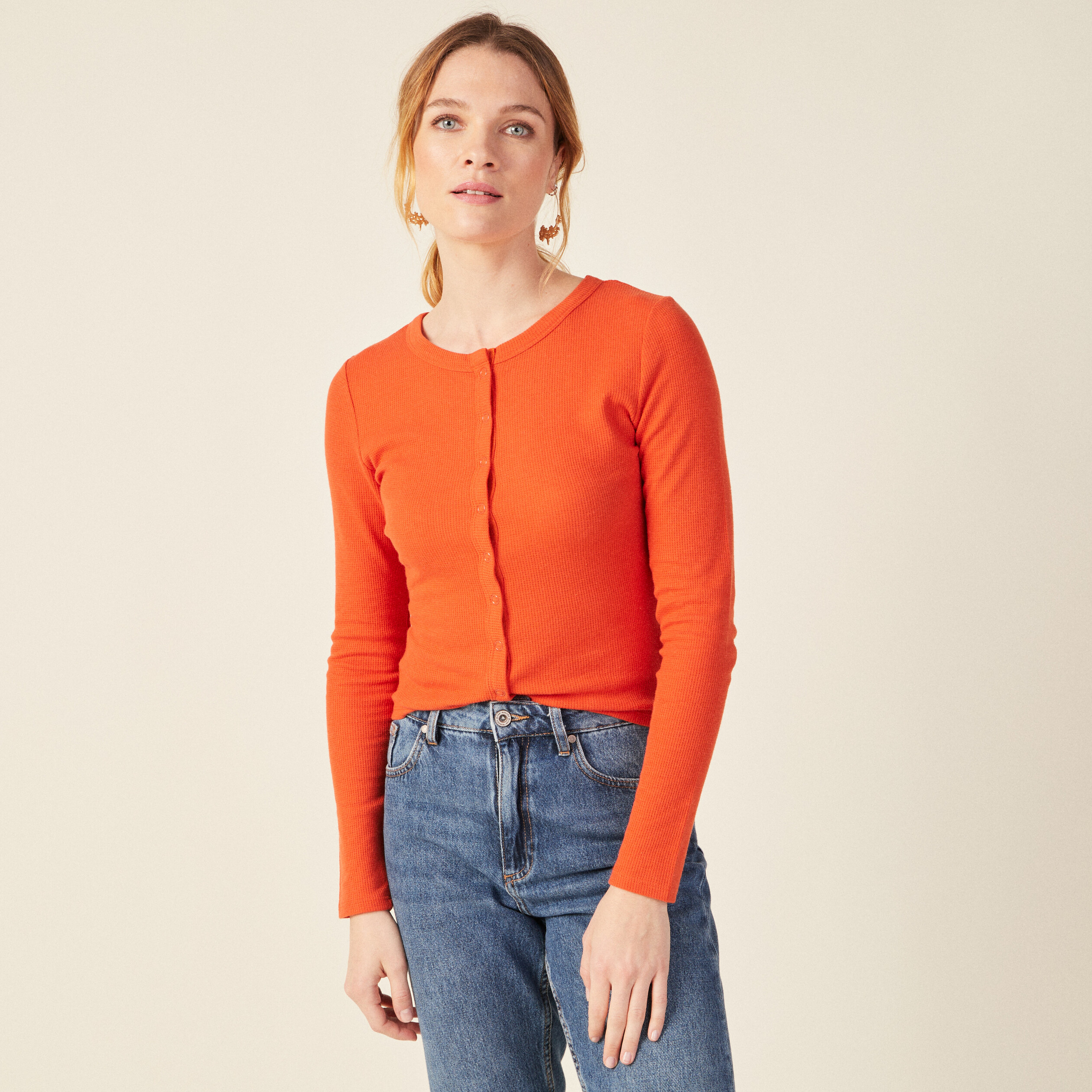 T-shirt manches longues orange femme