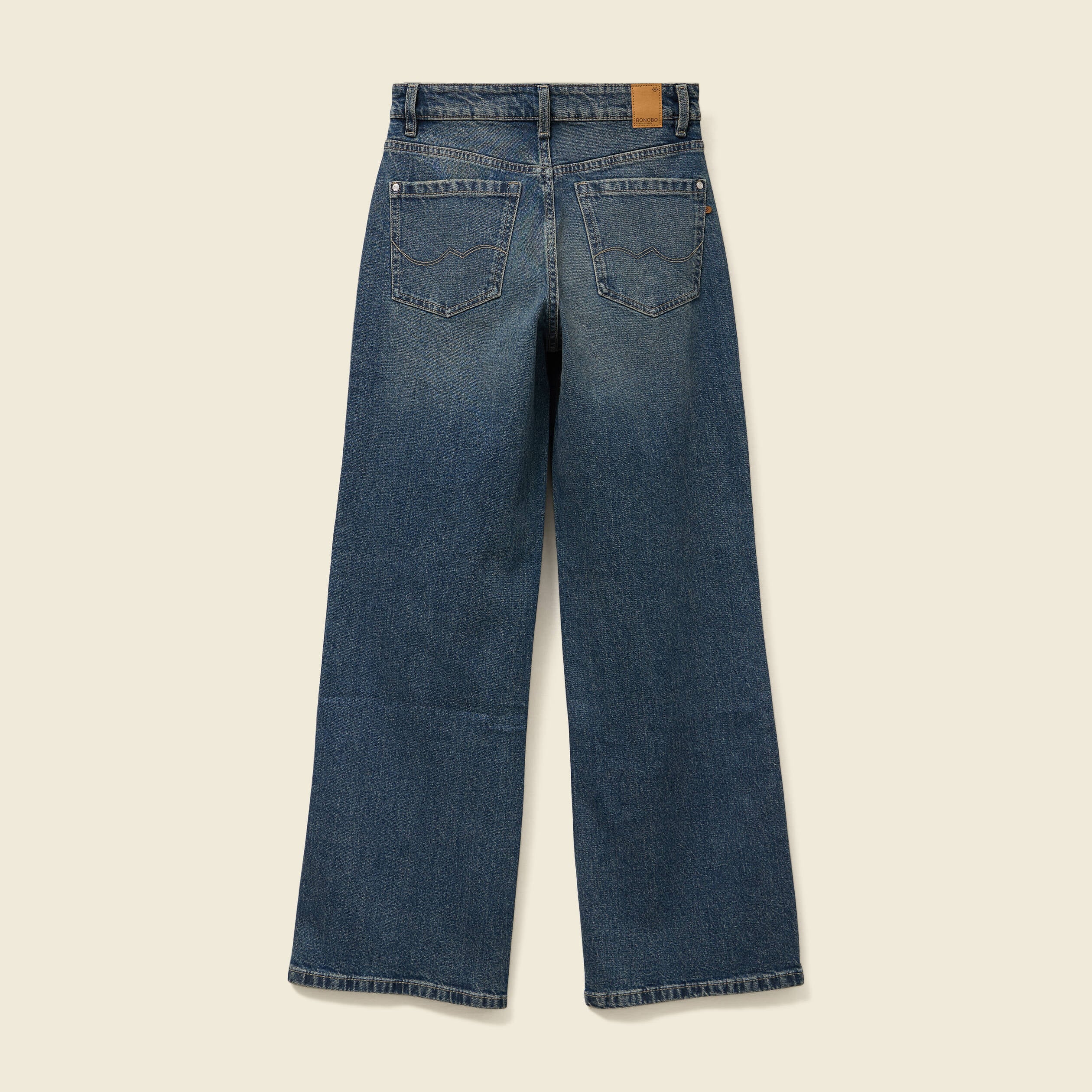 Jeans large taille haute bleu femme