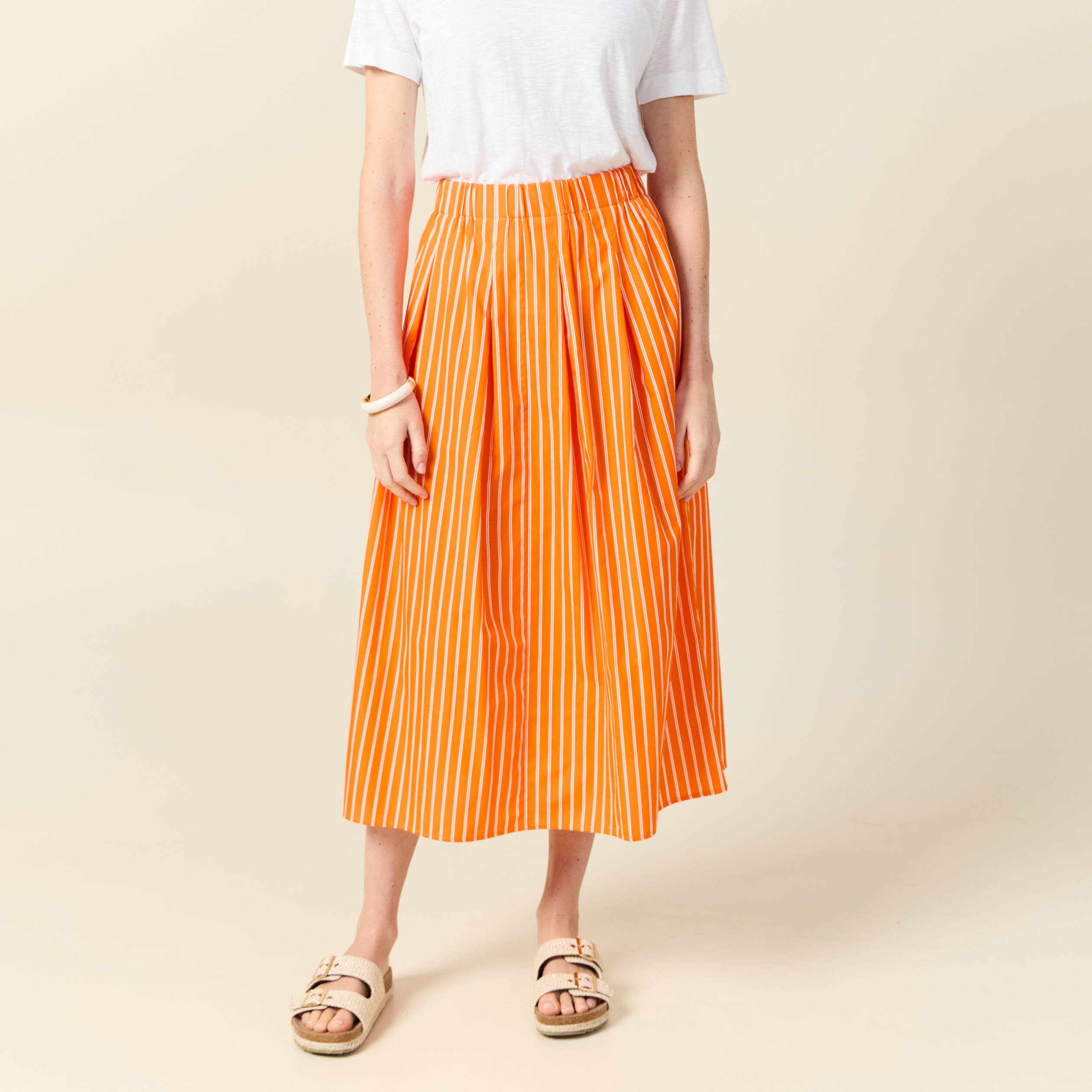 jupe taille haute en coton orange femme Jupe taille haute en coton orange femme