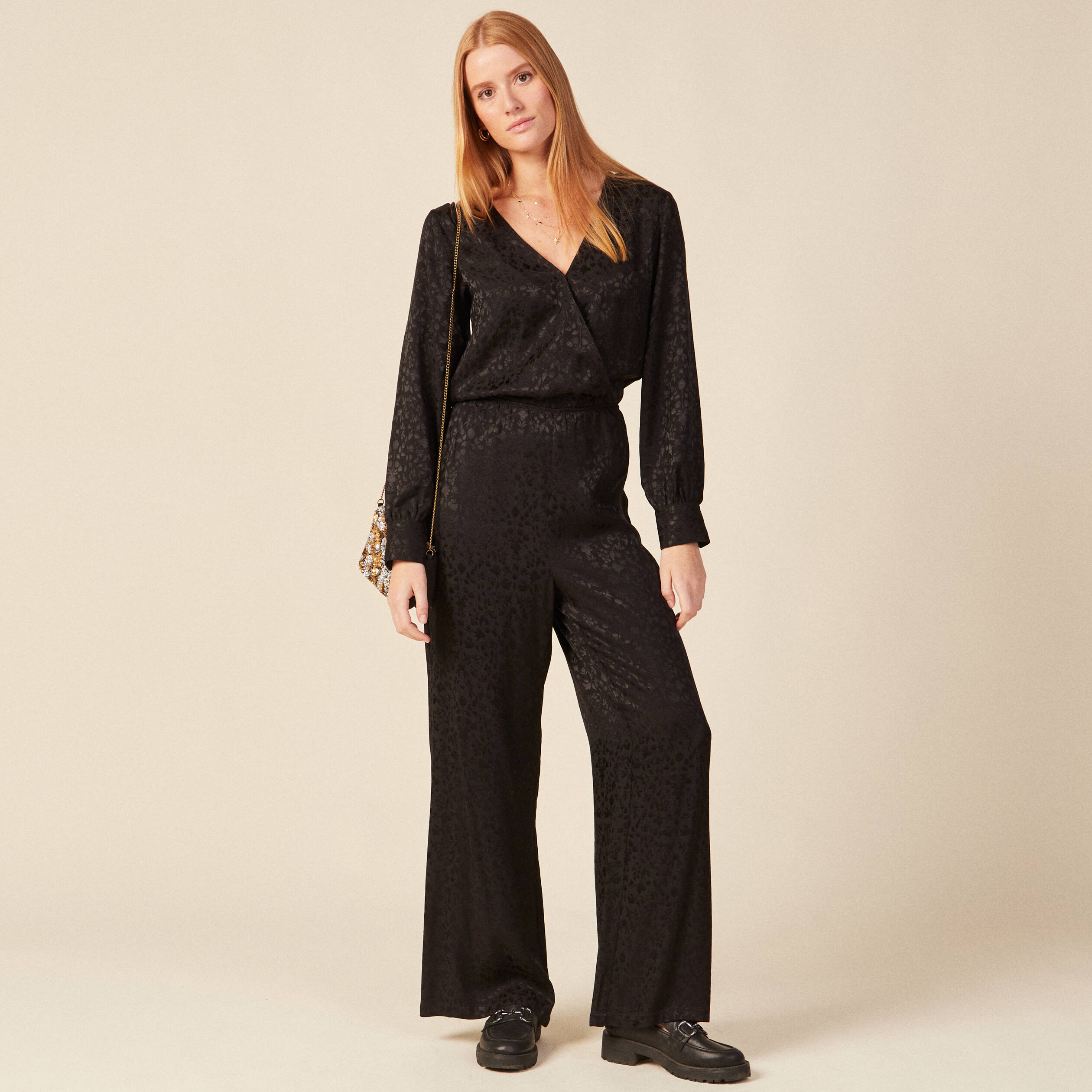 combinaison pantalon satin noir femme Combinaison pantalon satin noir femme