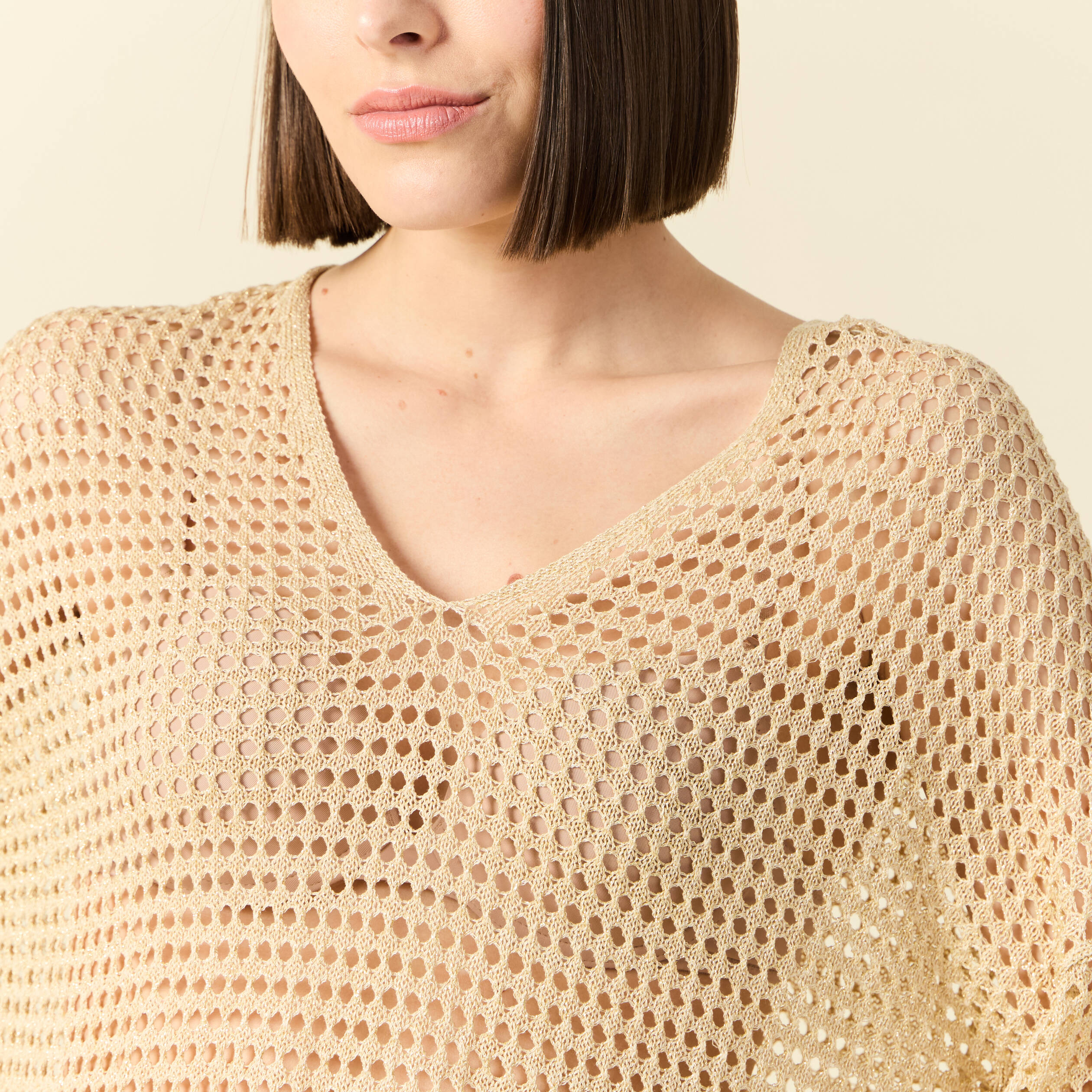 Pull manches courtes beige femme | Morgan