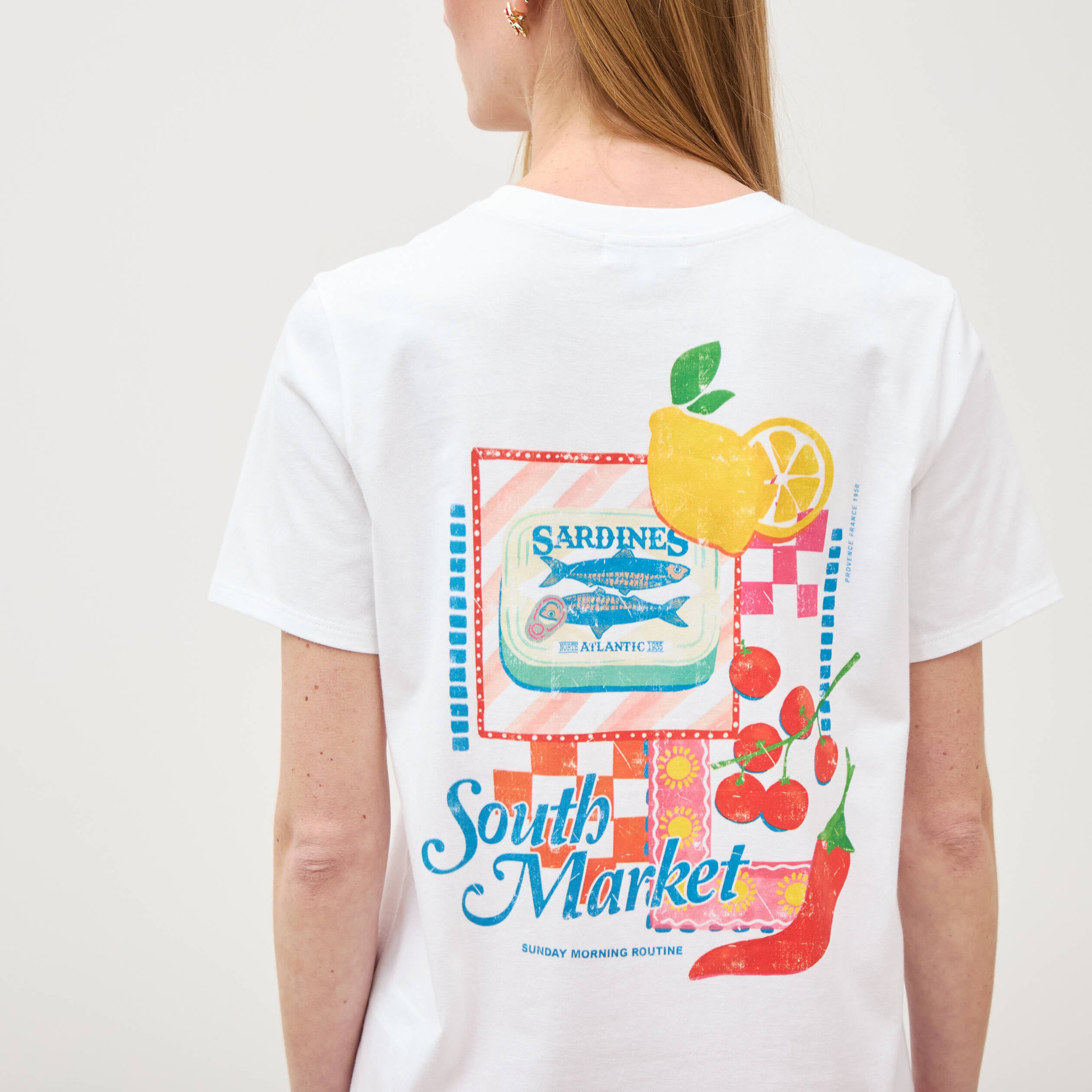 T-shirt en coton manches courtes blanc femme