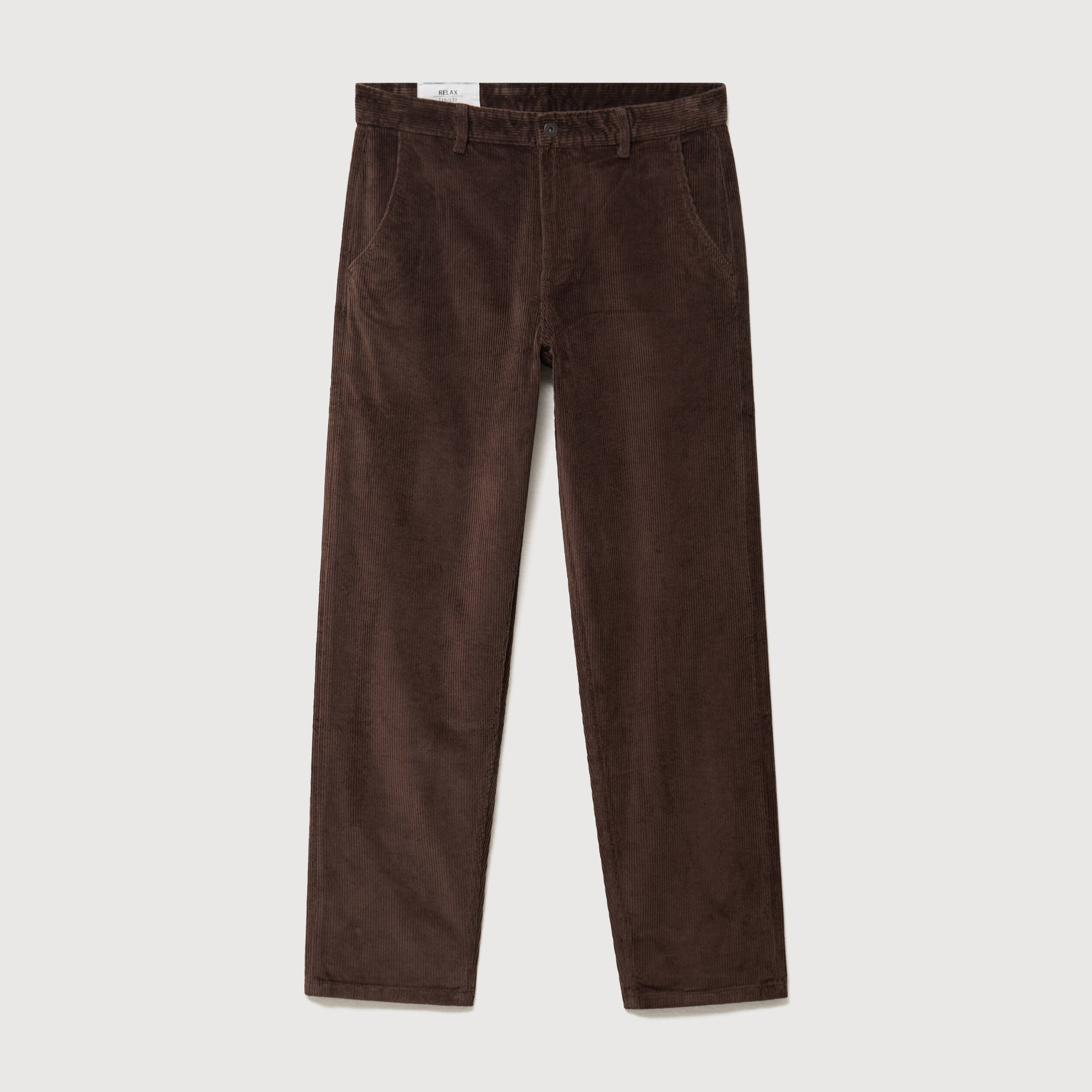 Pantalon droit en velours longueur 32 marron fonc&eacute; homme