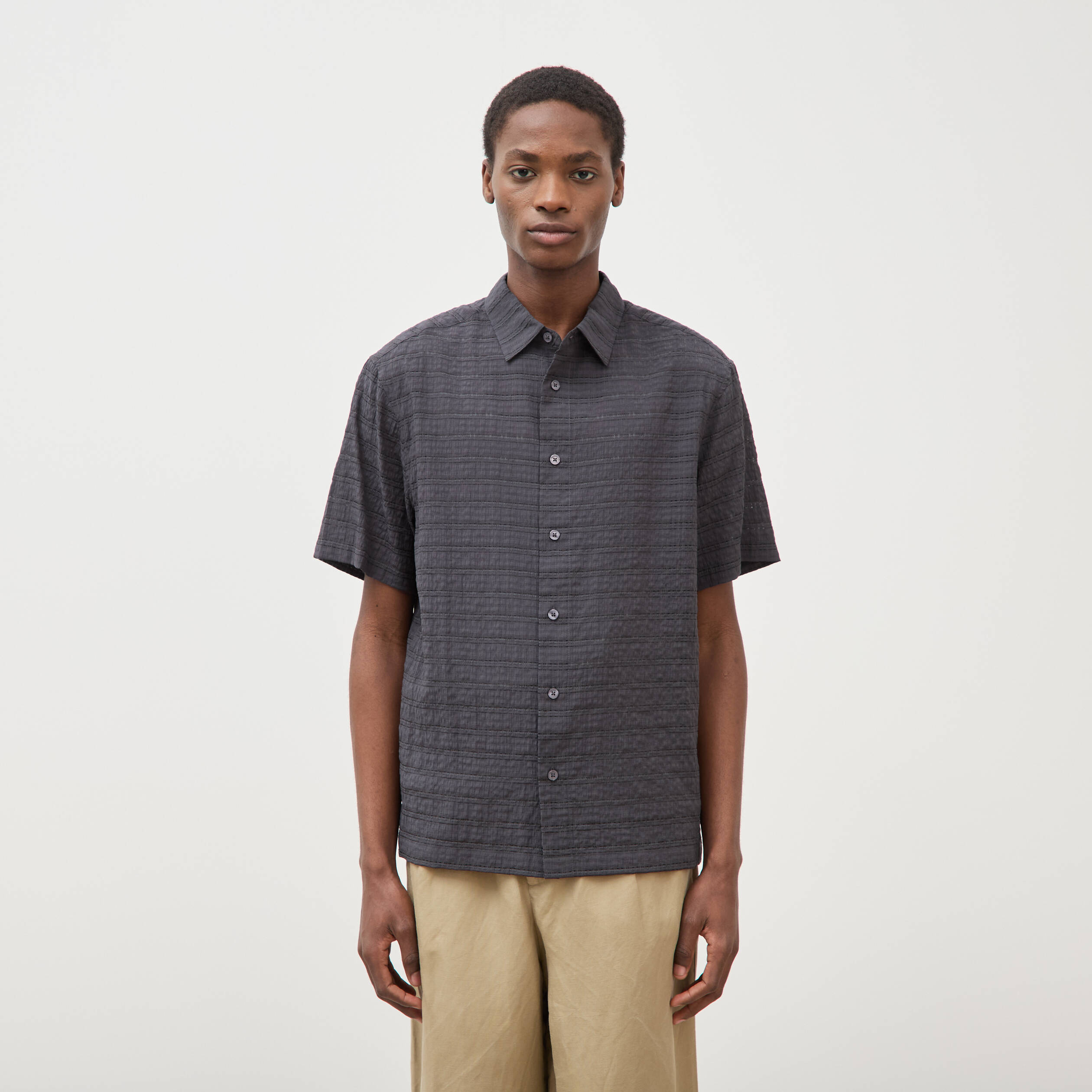 Chemise ajour&eacute;e coupe boyfriend bleu marine homme