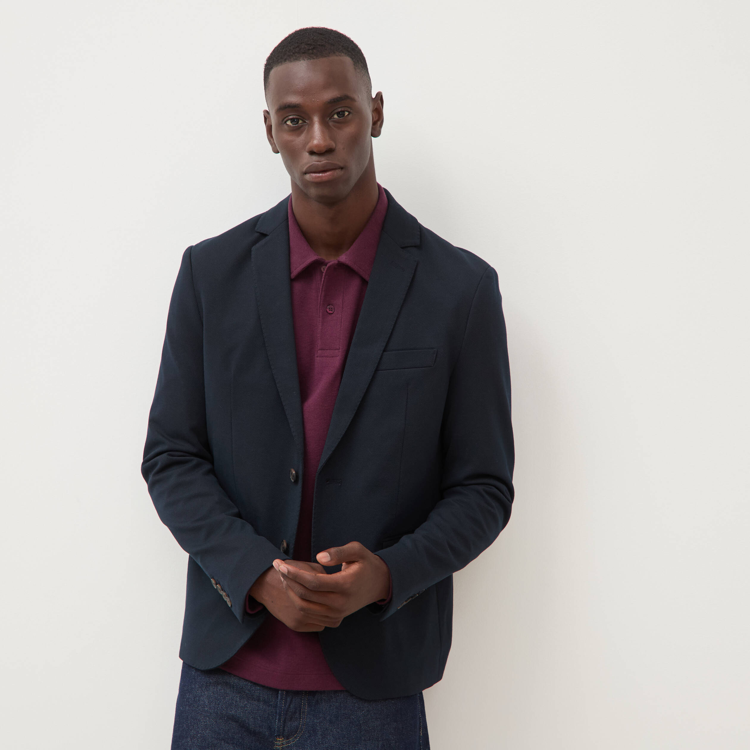 Veste blazer cintr&eacute;e bleu marine homme