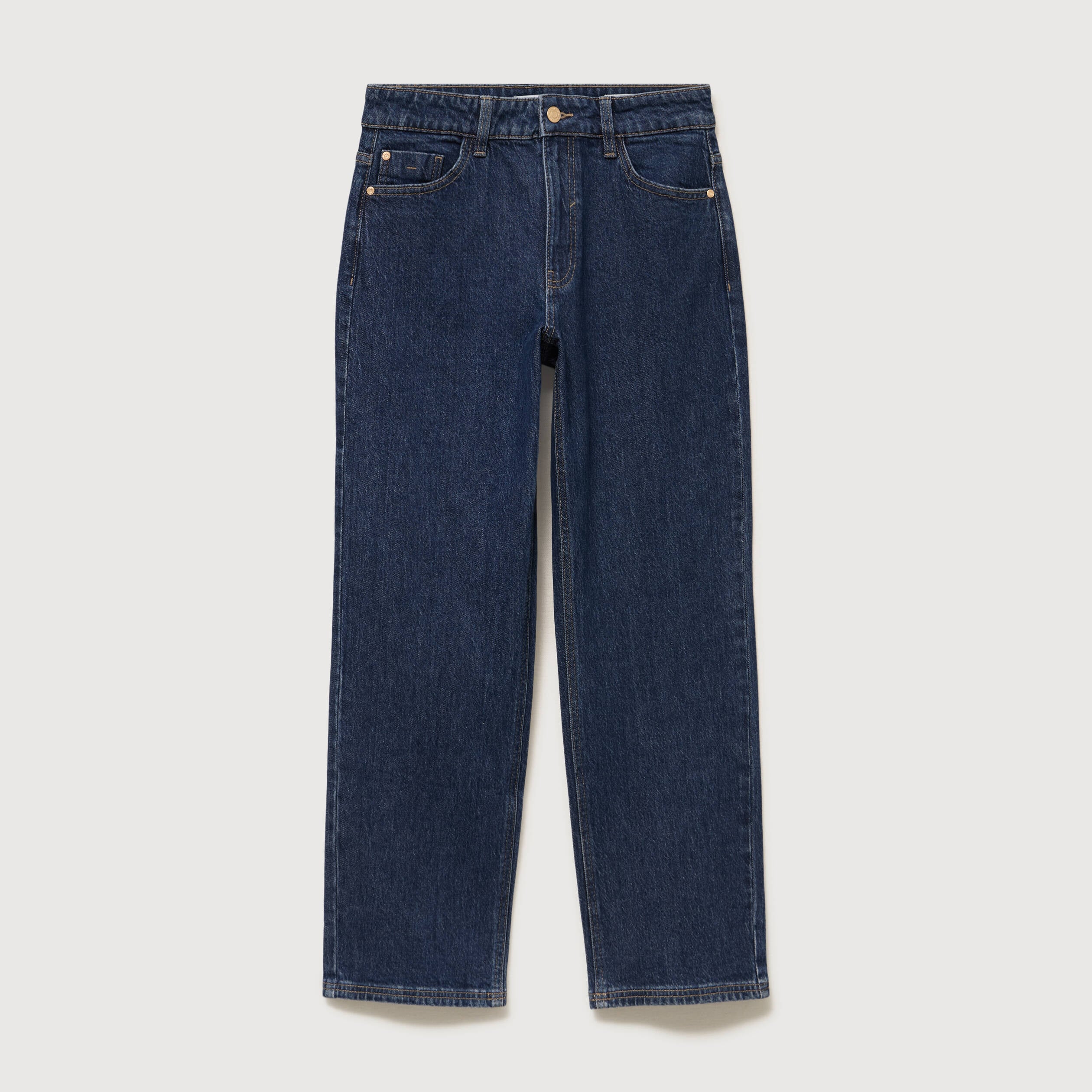 Jeans straight 7/8&egrave;me taille haute denim brut femme