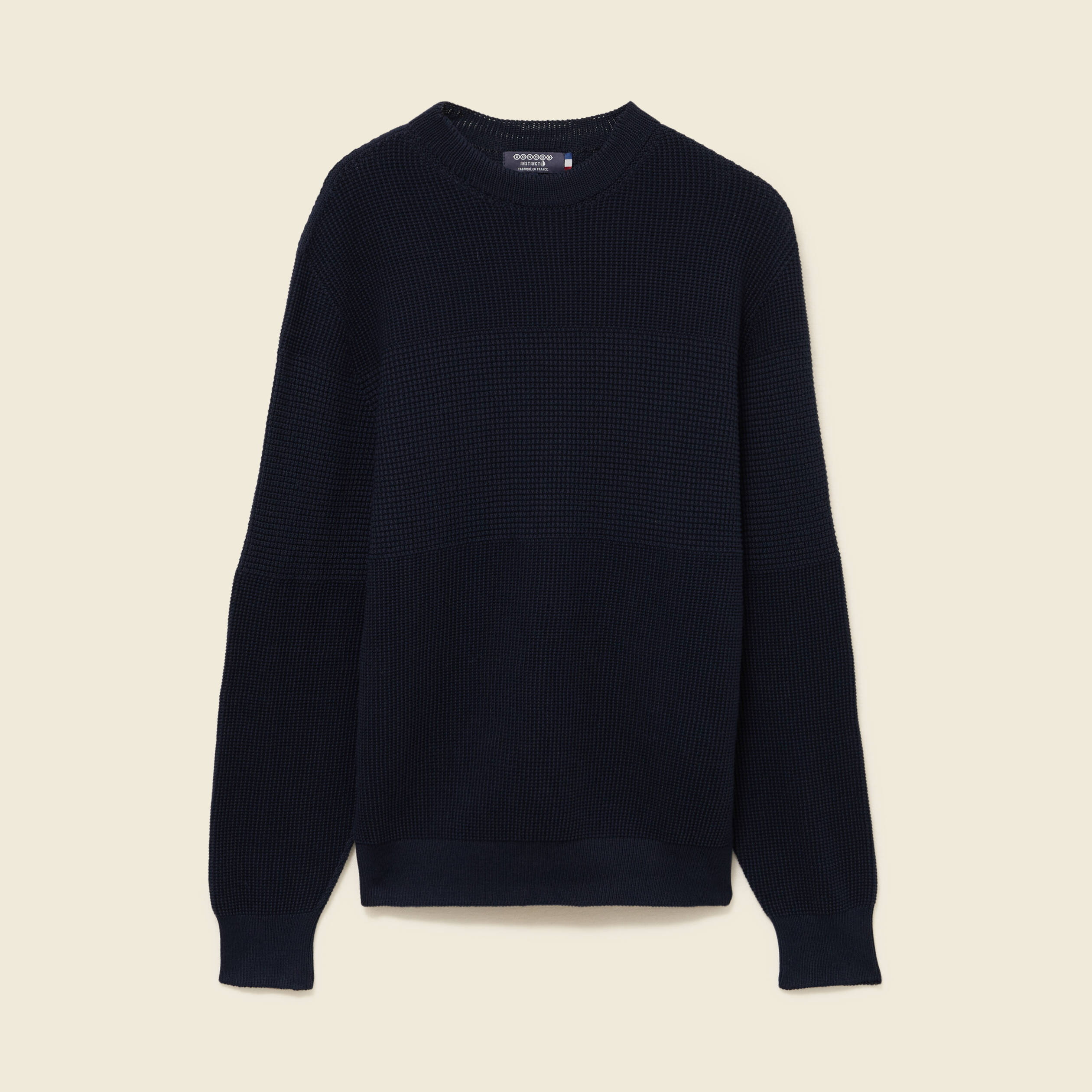Pull col rond manches longues en coton bleu marine homme
