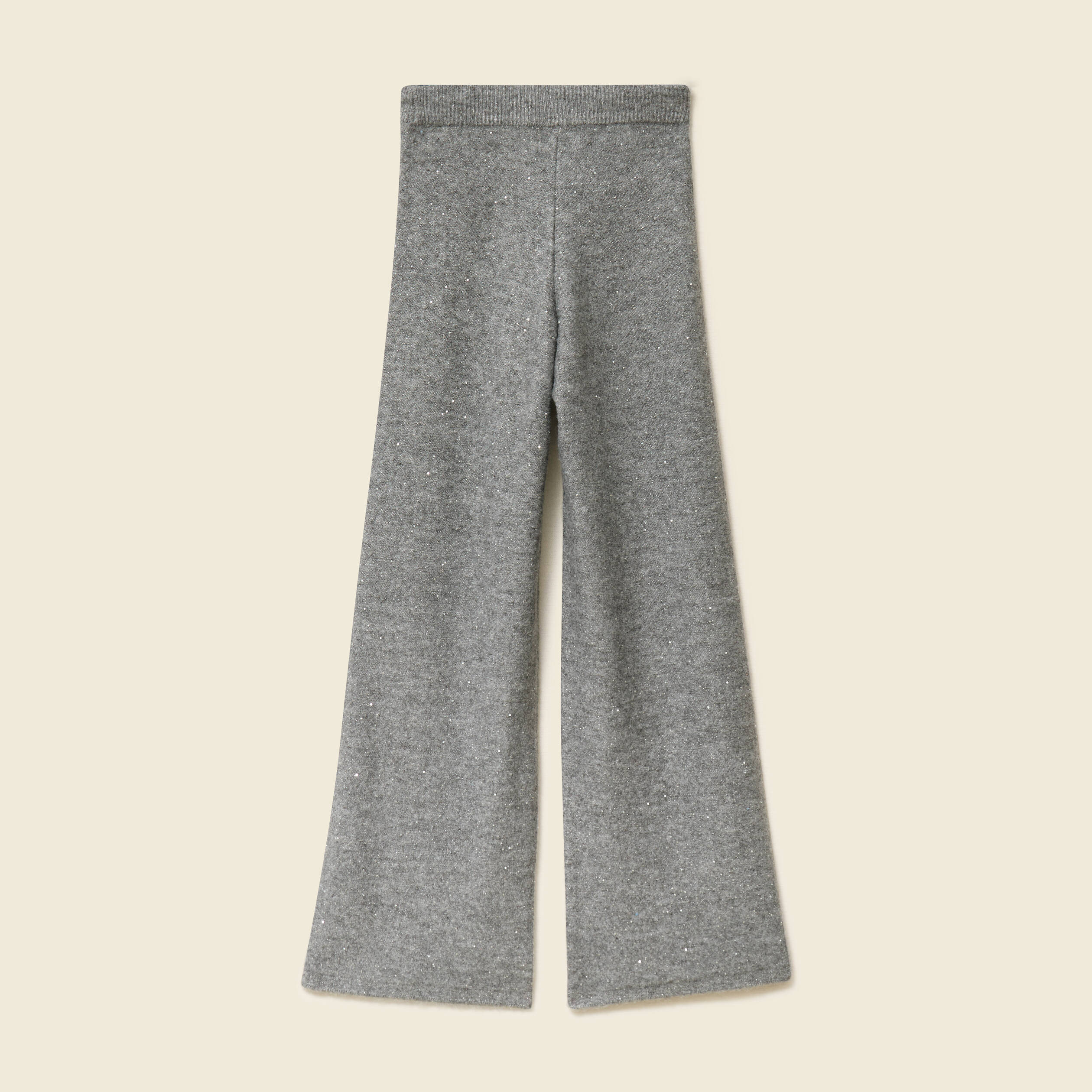 Pantalon large taille haute en maille gris femme