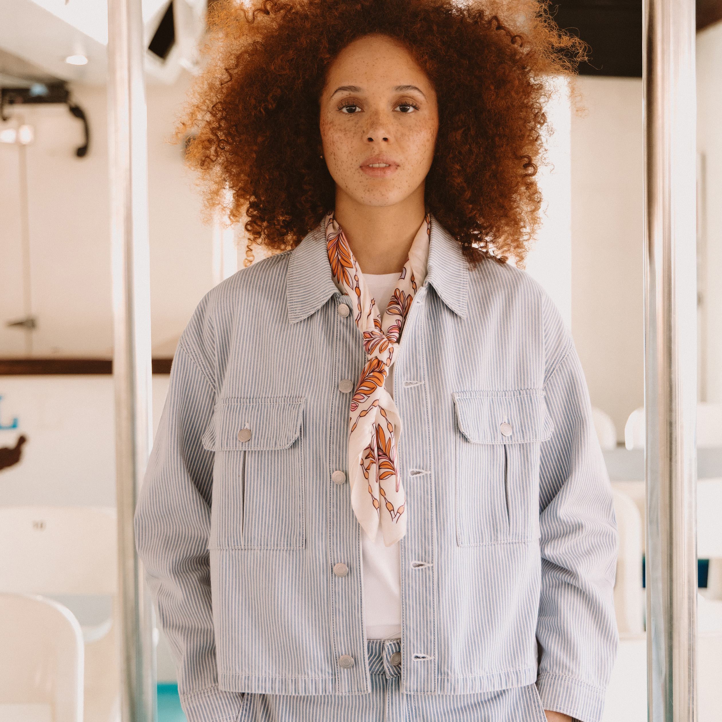 Veste en coton manches longues denim bleach femme