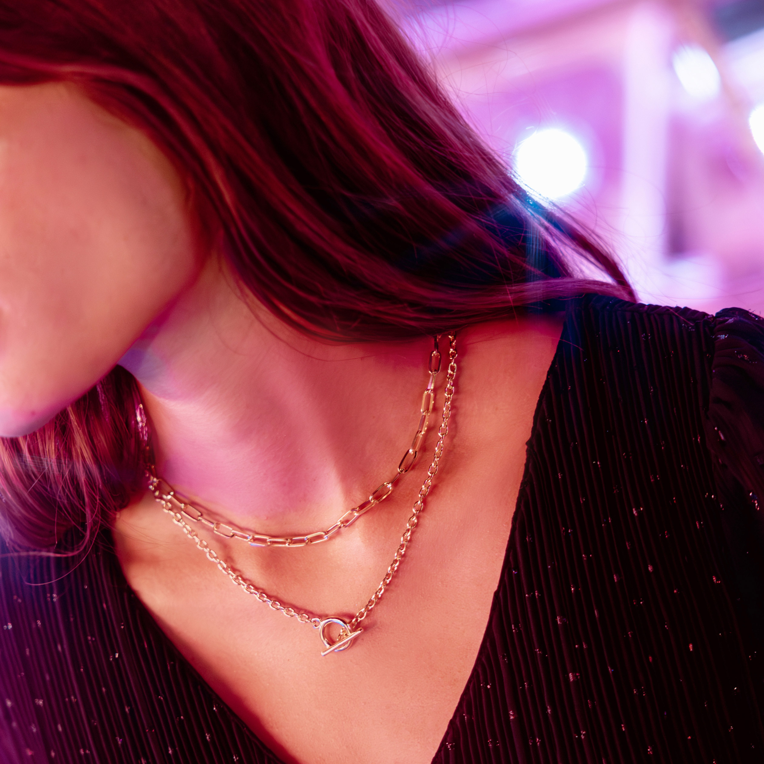 Collier chaînes 2 rangs couleur or femme