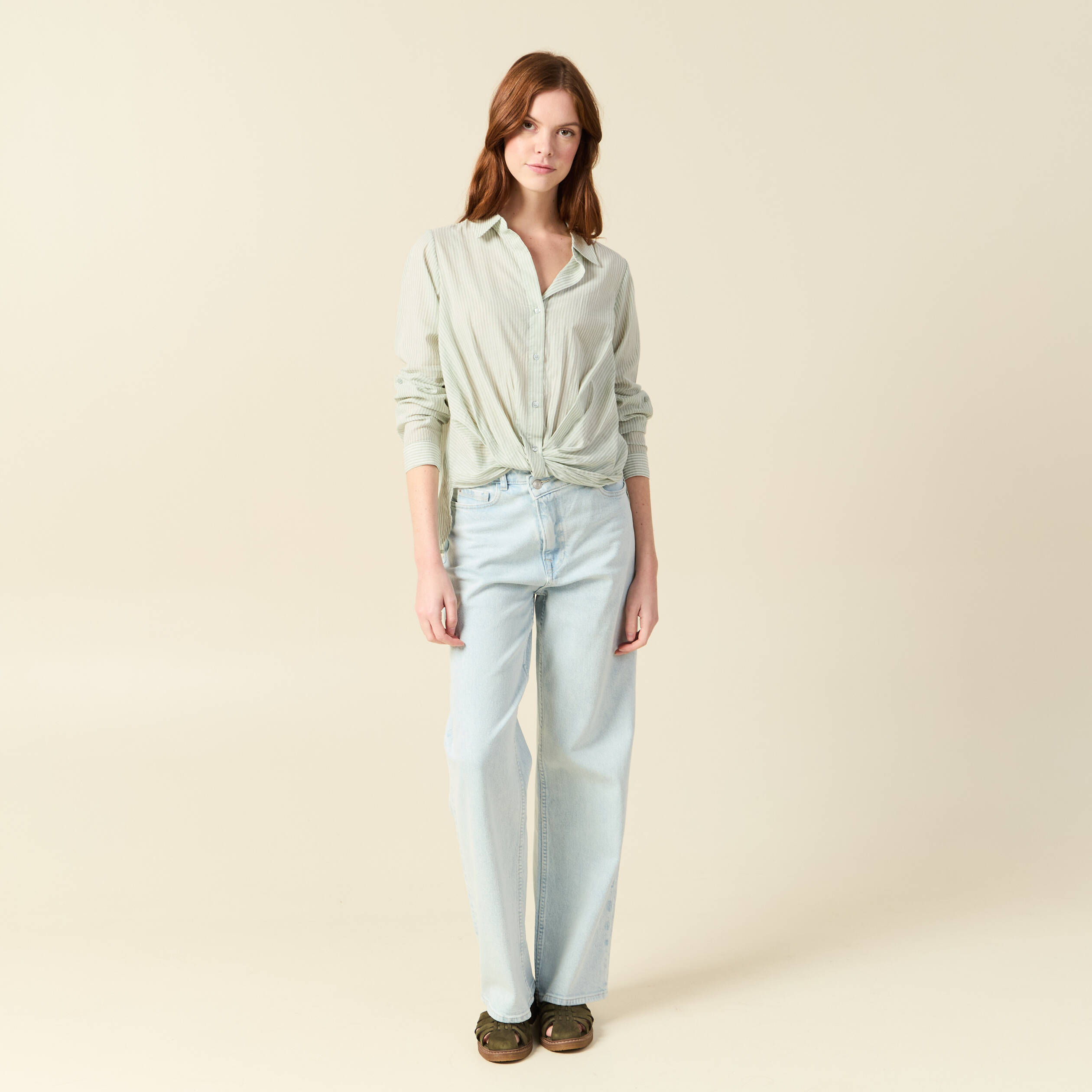 Blouse manches longues vert olive femme