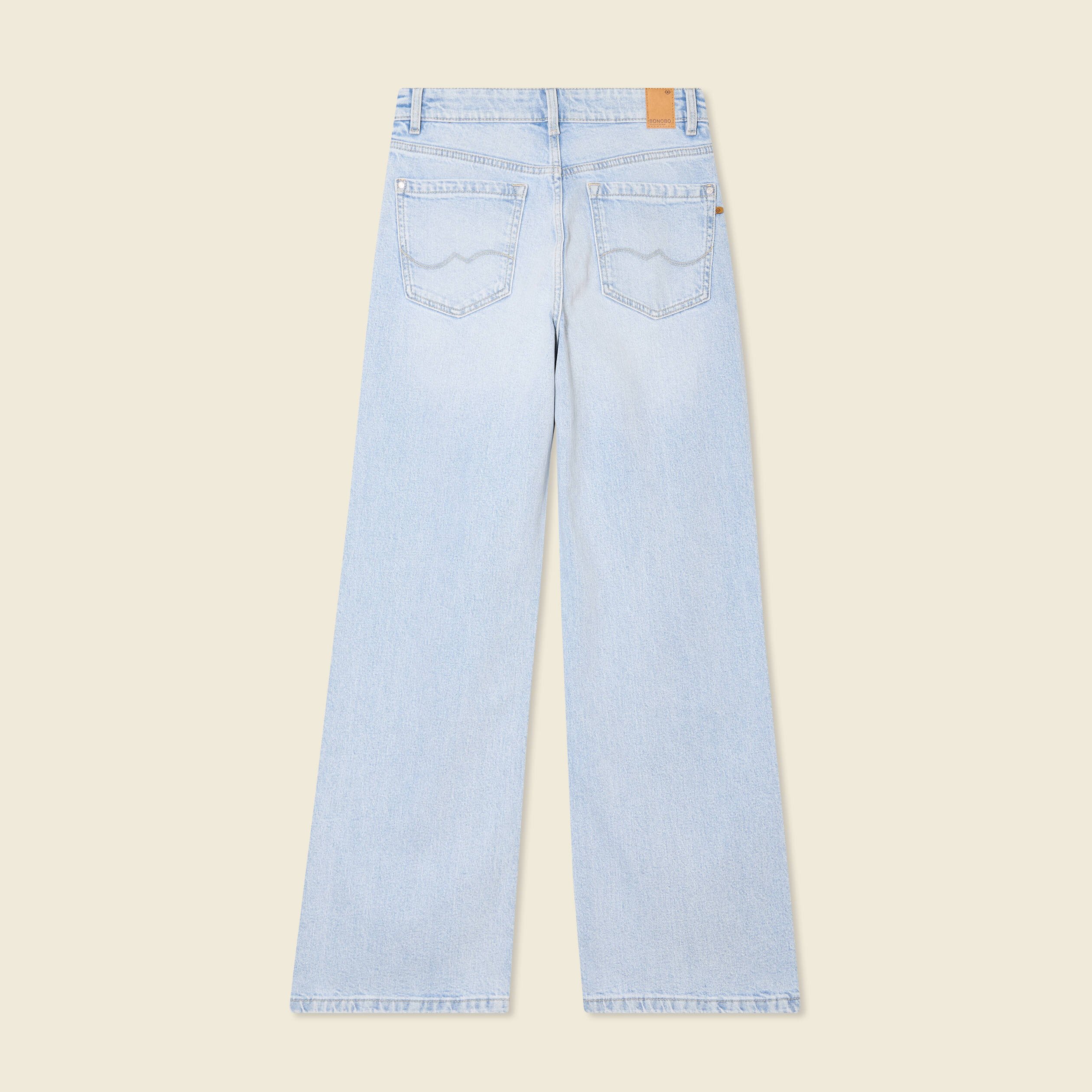 Jeans large taille haute denim bleach femme
